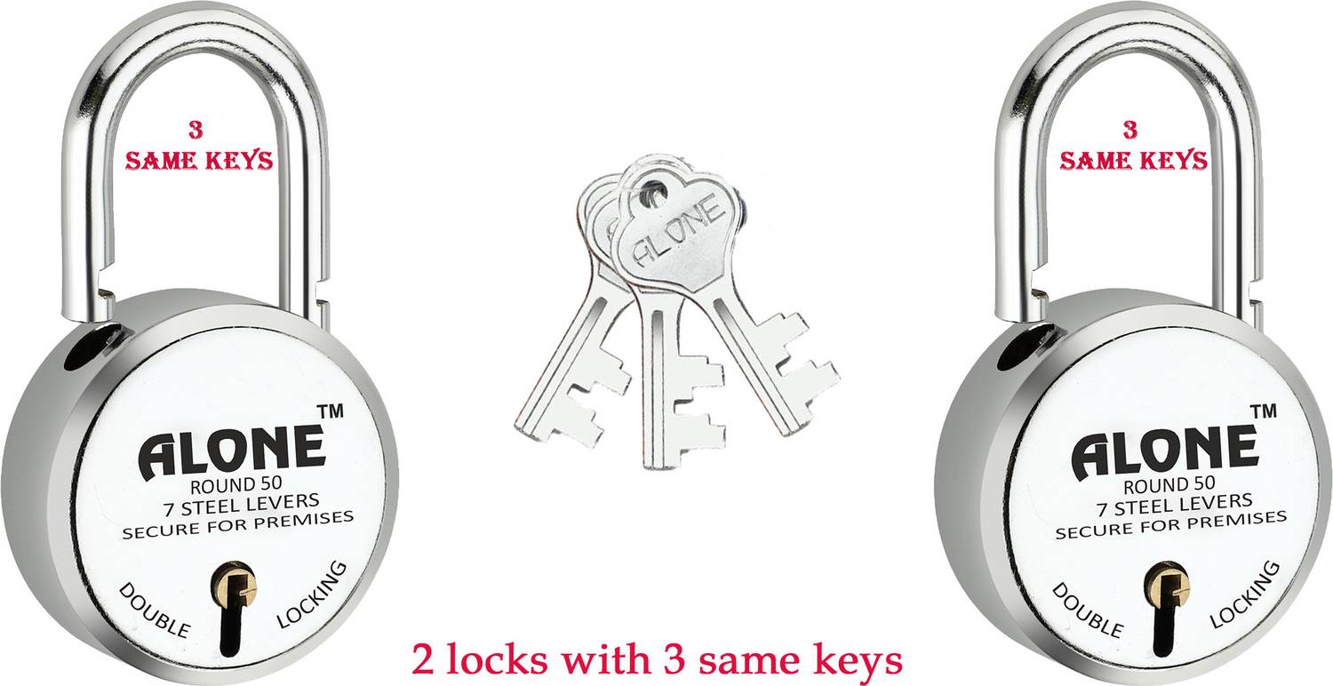 alone Round 50mm Lock for Home Gate Shop & Shutter, 3 Same Keys 2 Lock (pack 2) Padlock