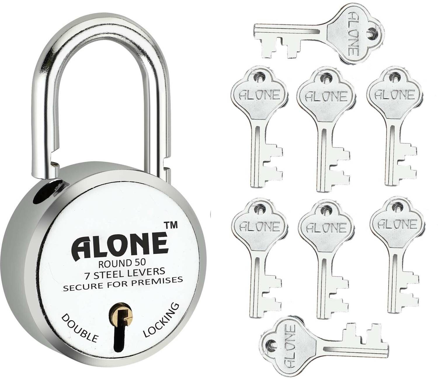 alone Round 50mm Lock for Home Gate Shop & Shutter, Double Locking 8 Keys Padlock