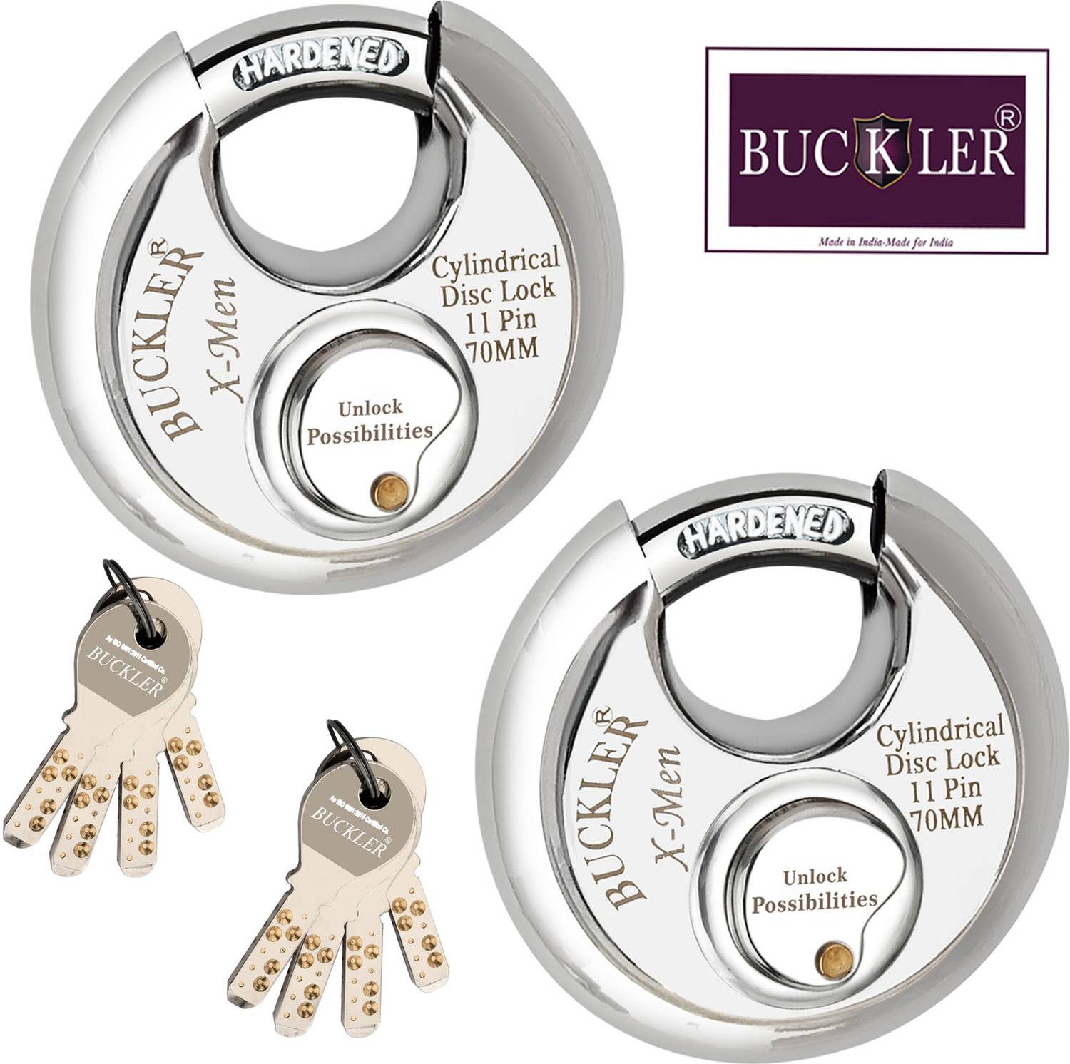 BUCKLER Stainless Steel Shutter lock,Main Gate,Office, Godown,70MM-11 Pin-4 Keys-X-men 2 Lock