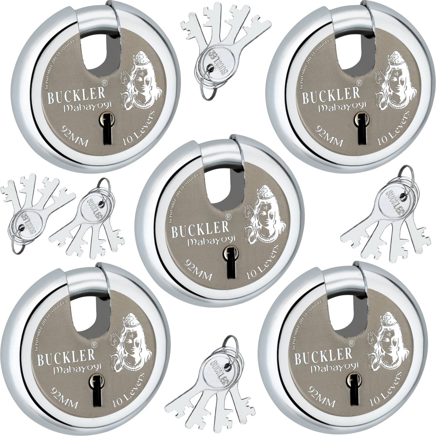 BUCKLER Iron-Steel 92MM,10 Lever-4 Keys Shutter lock for Shop,Godown,Main Gate-Main Door Lock
