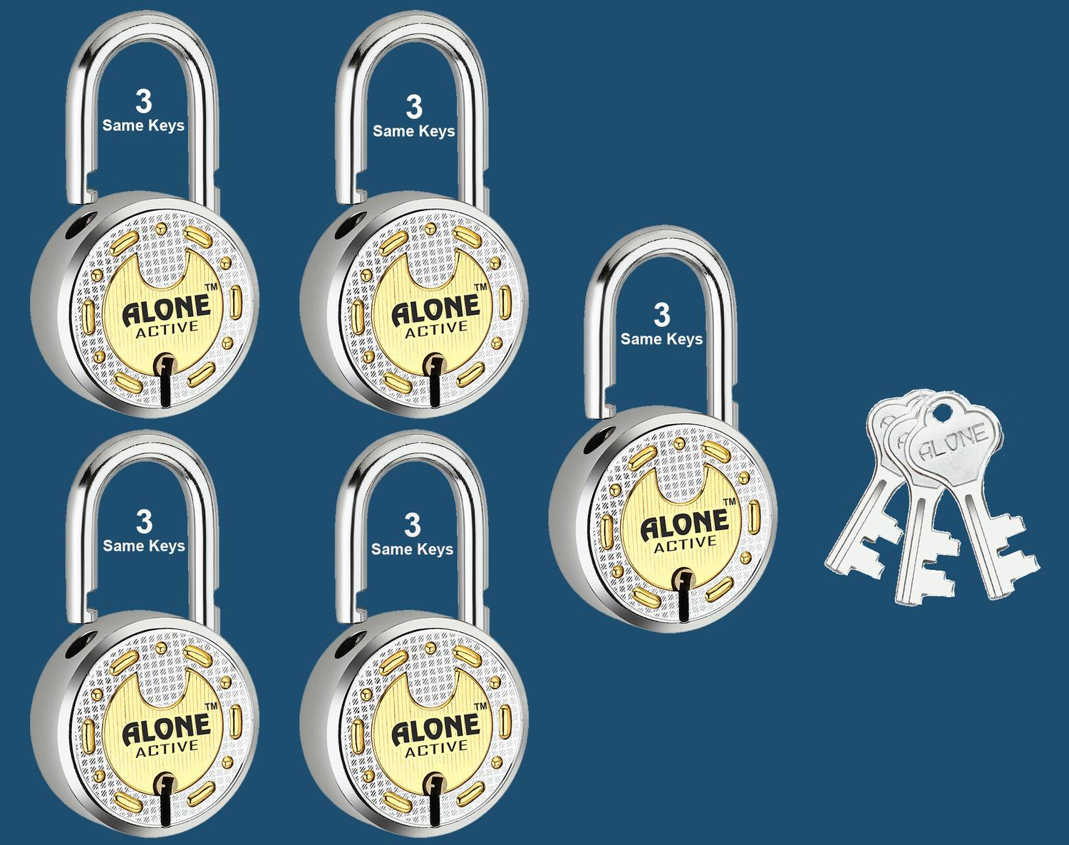 alone Round 65mm 3 Same Keys 5 Padlocks for home door gate shutter Brass Combination Padlock