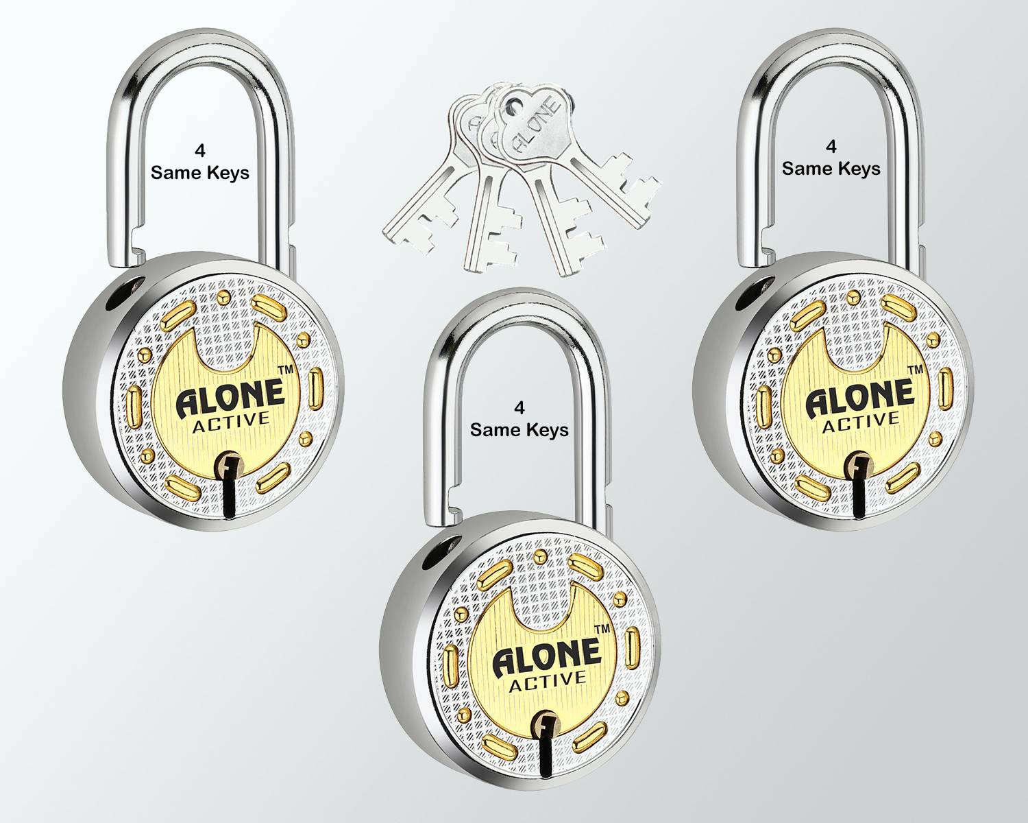alone Round 65mm 4 Same Keys 3 Padlocks for home door gate shutter Brass Combination Padlock