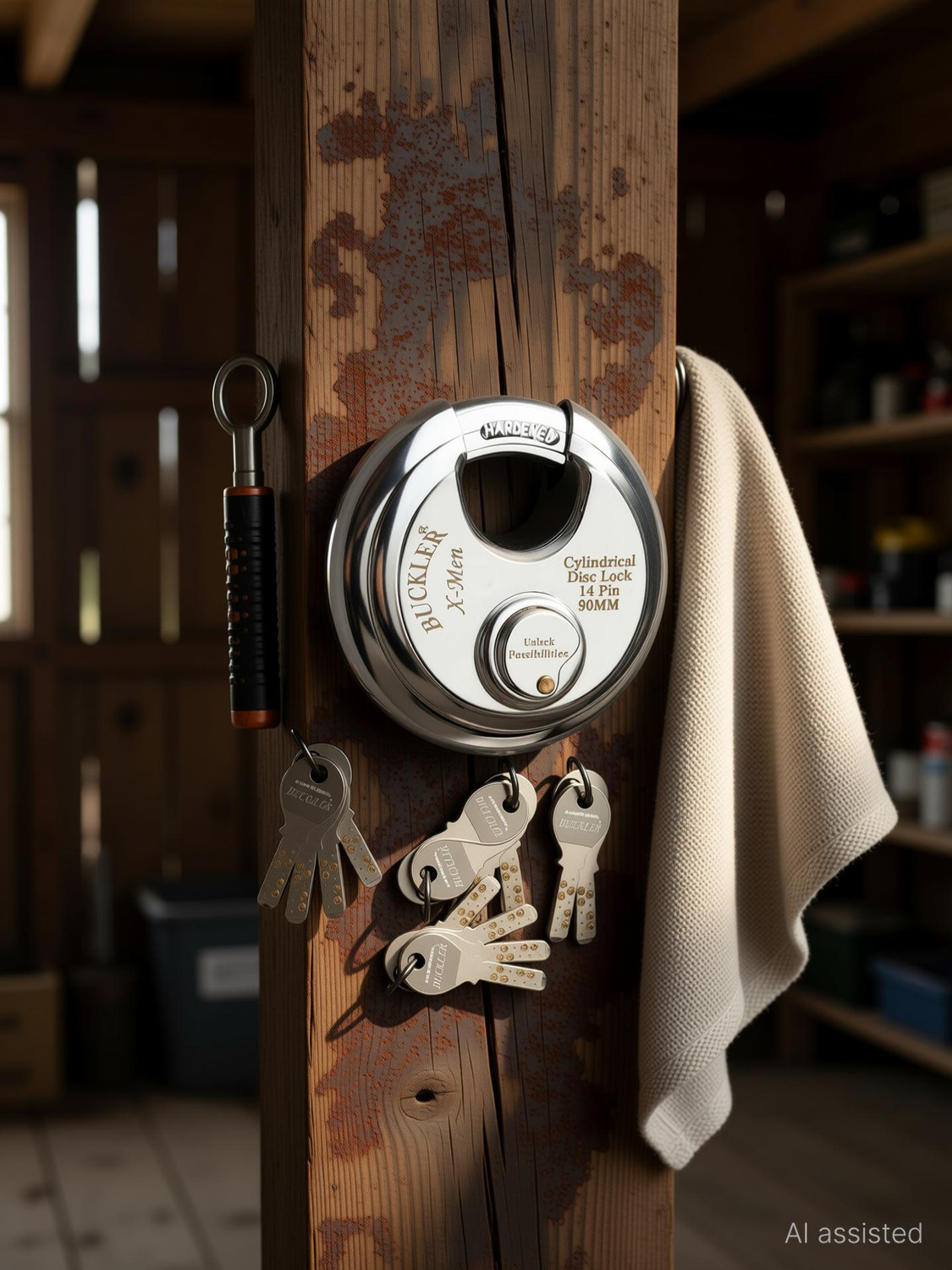 Image of BUCKLER Stainless Steel Shutter,Main Gate,Office, Godown Lock,90MM-14 Pin with 4 Keys Lock