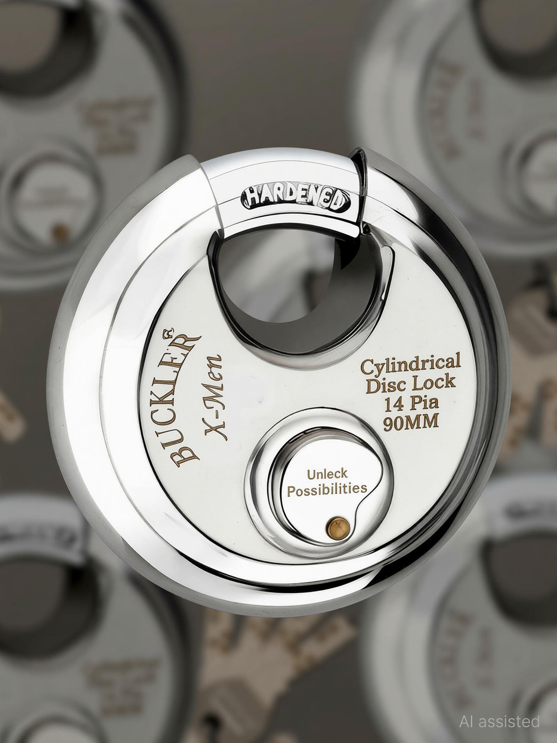 Image of BUCKLER Stainless Steel Shutter,Main Gate,Office, Godown Lock,90MM-14 Pin with 4 Keys Lock