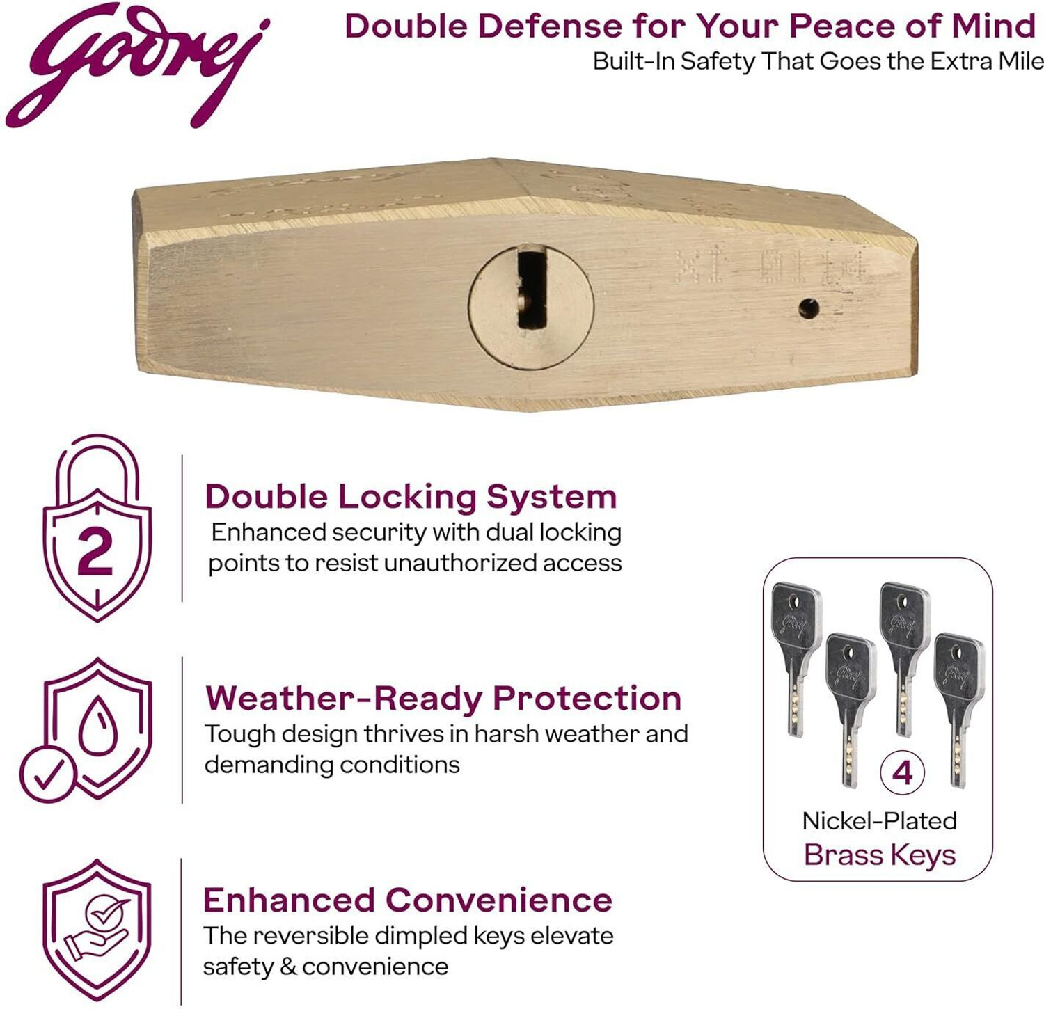 Image of Godrej Locks Sherlock Pro Padlock - 70mm with 4 keys Padlock