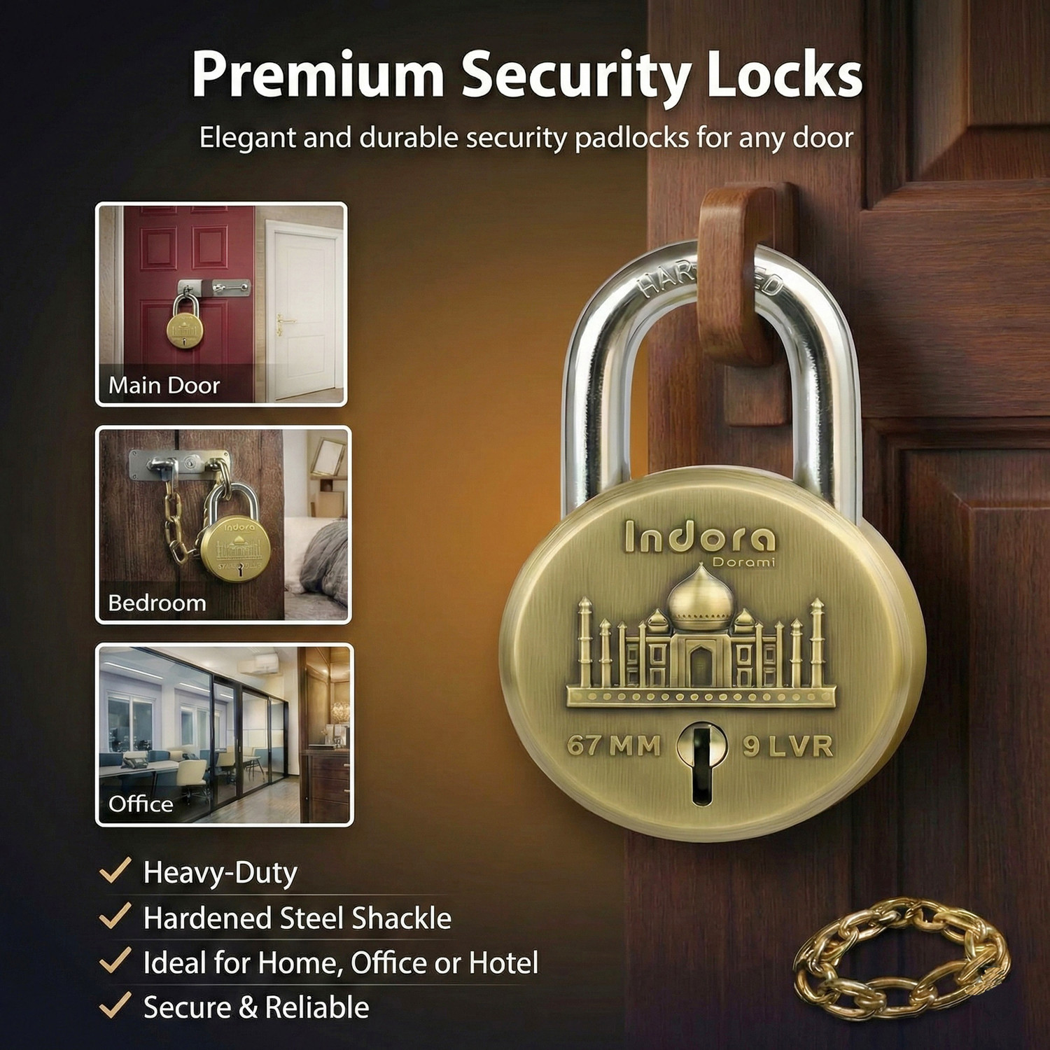 Image of Indora Taj Round XL | Hardened Shackle | Dual Locking | 2.2 Tons (Pack of 4) Padlock