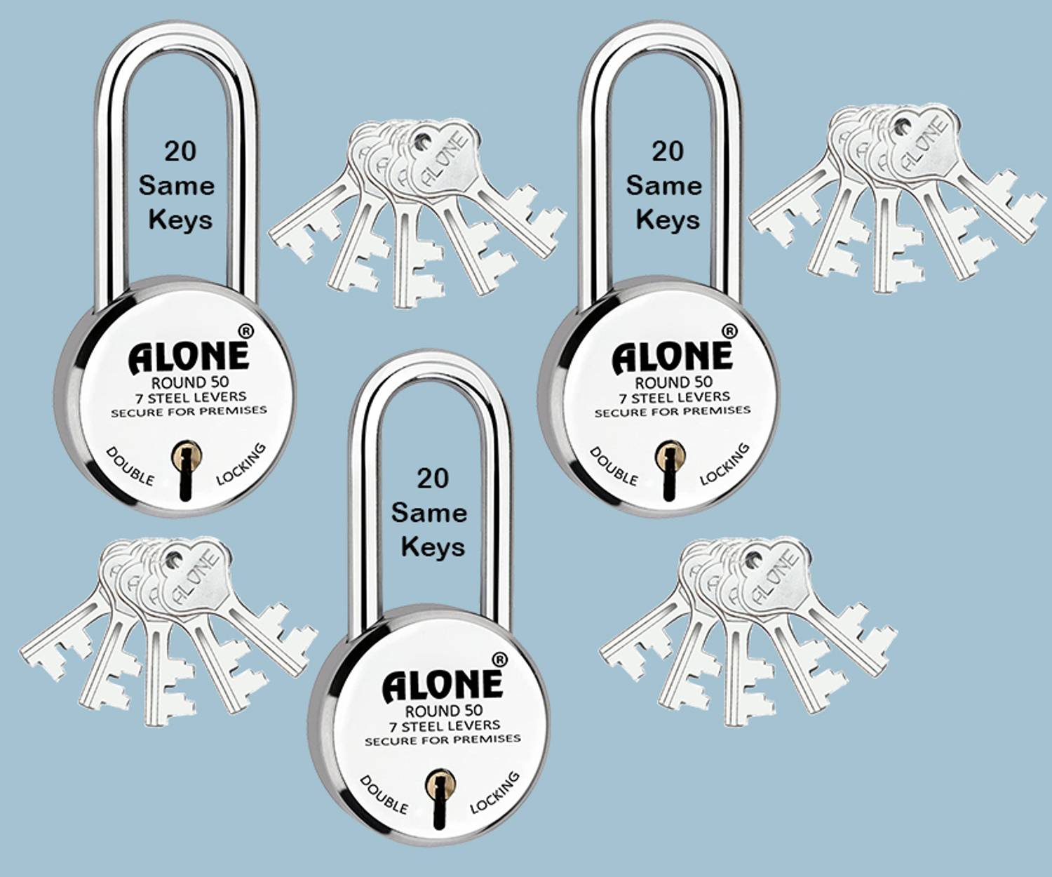 alone Round 65mm Long Neck 20 SameKeys 3 Padlock for home door gate shutter shop Padlock