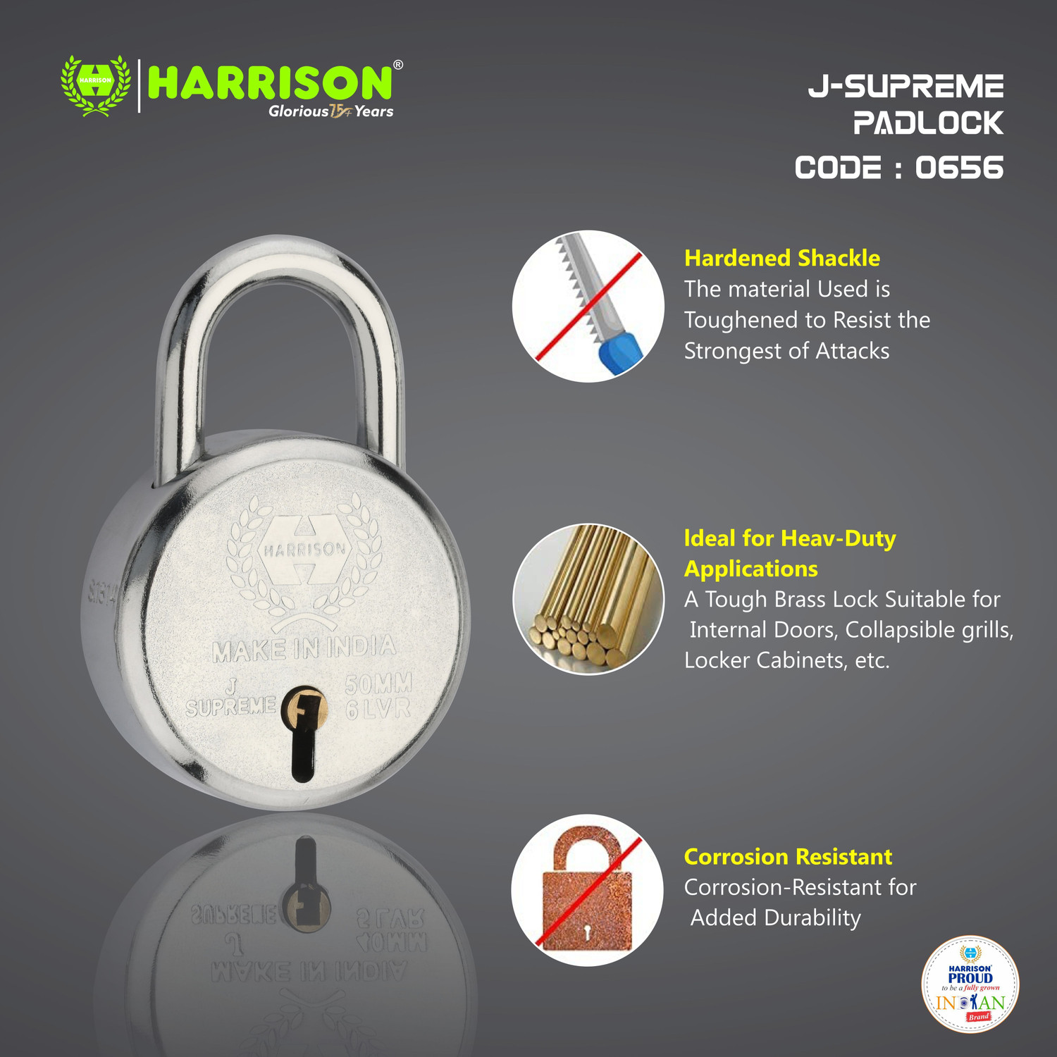 Image of HARRISONLOCK Round Padlocks / 0656 J Supreme Round 50mm BCP Padlock with 7 Lever (Pack of 10) Padlock