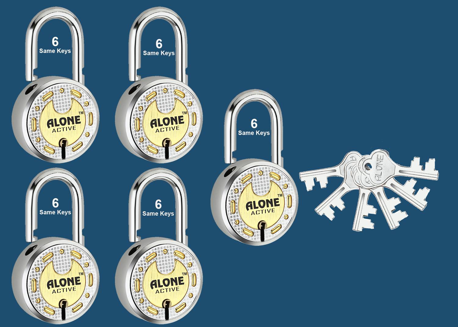 alone Round 65mm 6 Same Keys 5 Padlocks for home door gate shutter Brass Combination Padlock