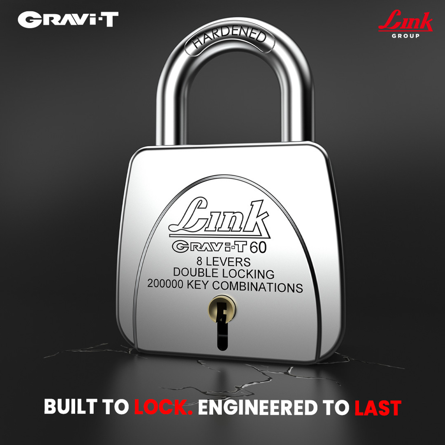 Image of Link Gravi-T 60mm Padlock | Lock For Door, office, Shop | Hardened Shackle Steel Body Padlock