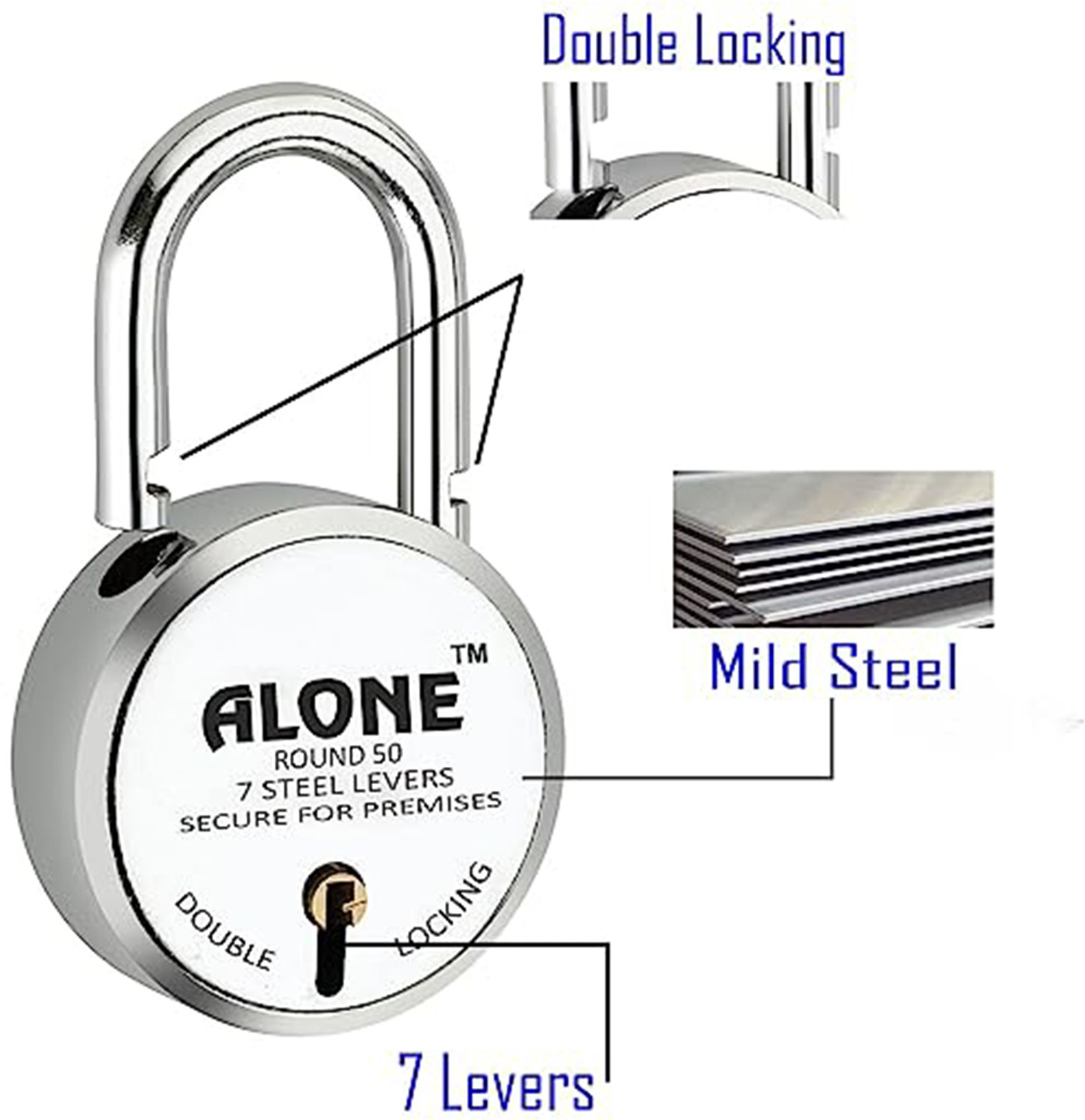 Image of alone Round 50mm Lock for Home Gate Shop & Shutter, 12 Same Keys 4 Lock (pack 4) Padlock