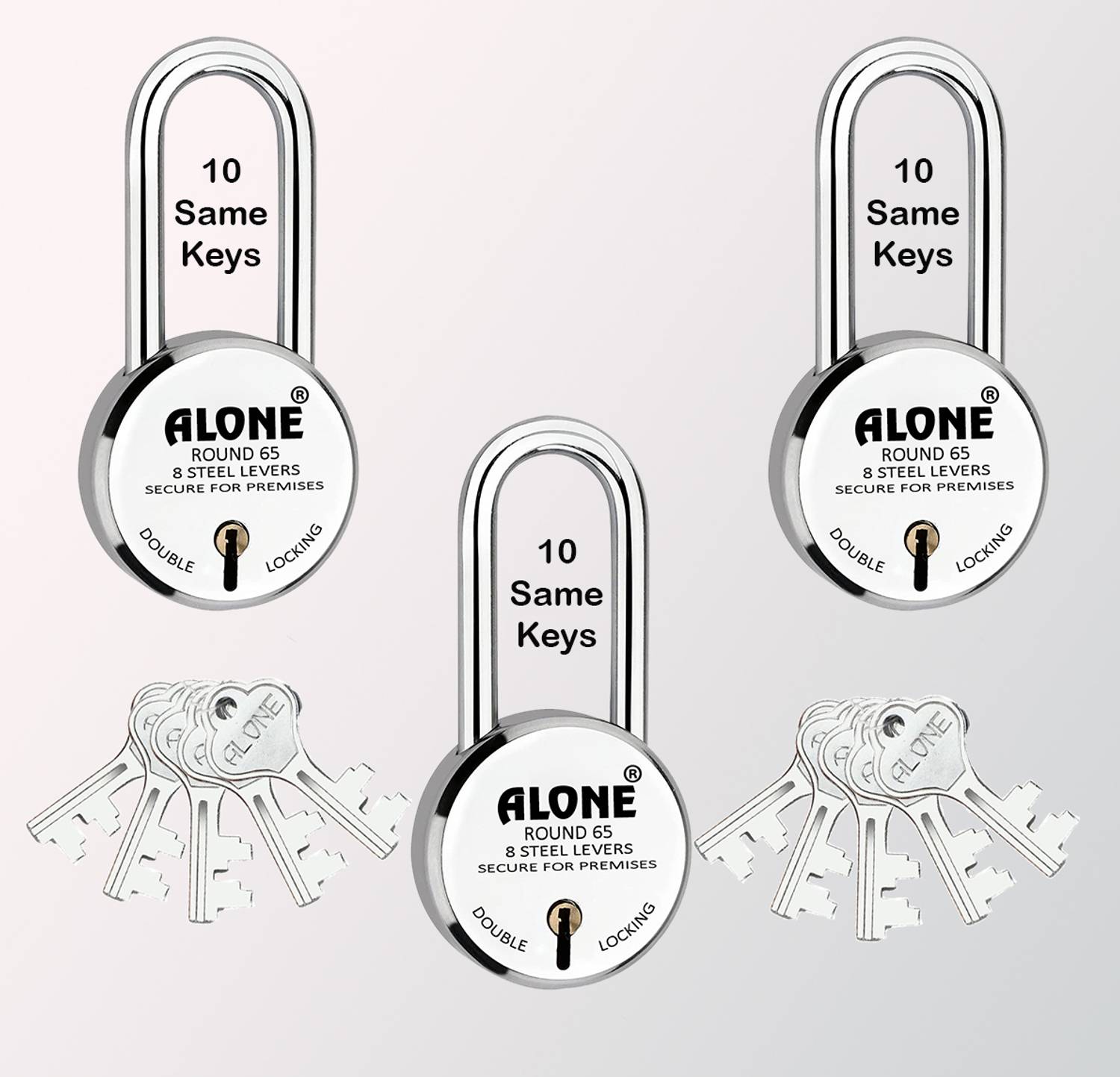 alone Round 65mm Long Neck 10 Same Keys 3 Padlocks for home door gate shutter shop Padlock