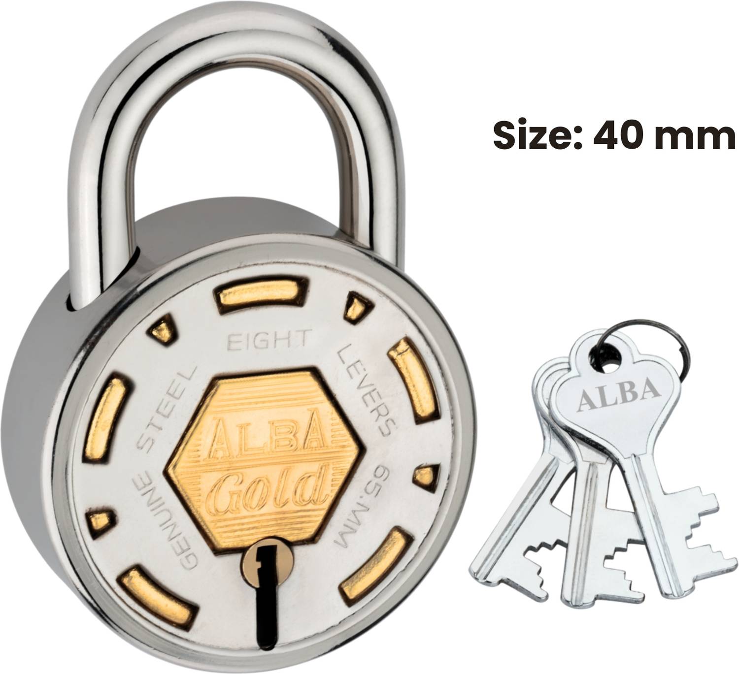 ALBA Gold Series Pure Brass with 3 Milled Keys Rust Proof Mechanism Lock,40 mm Lock