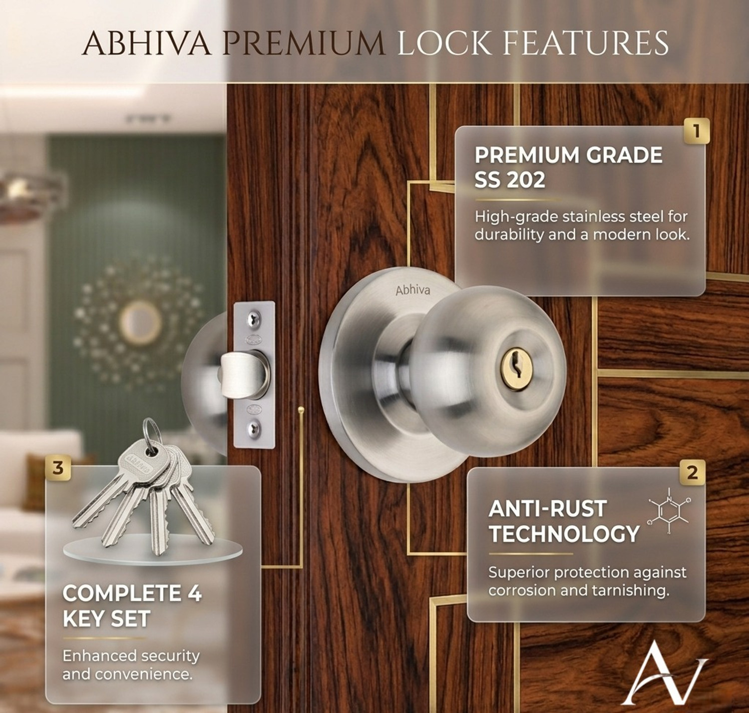 Image of Abhiva Cylindrical Lock Tubular Door Lock