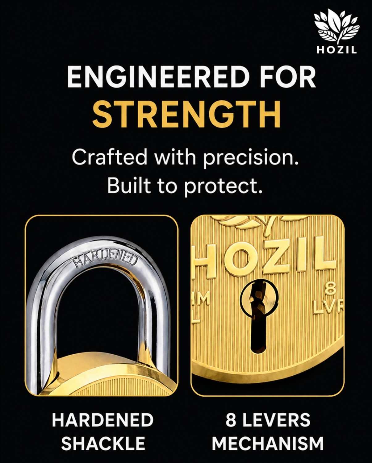 Image of HOZIL 65MM Lock | Hardened Shackle | Double Locking | 8 Levers (Pack of 2) Padlock