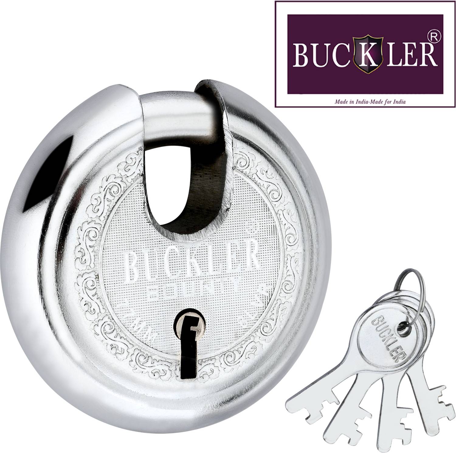 BUCKLER Iron-Steel Main Gate,Main Door, Godown-Shutter Lock, 77MM,8 Levers with 4 Key Lock