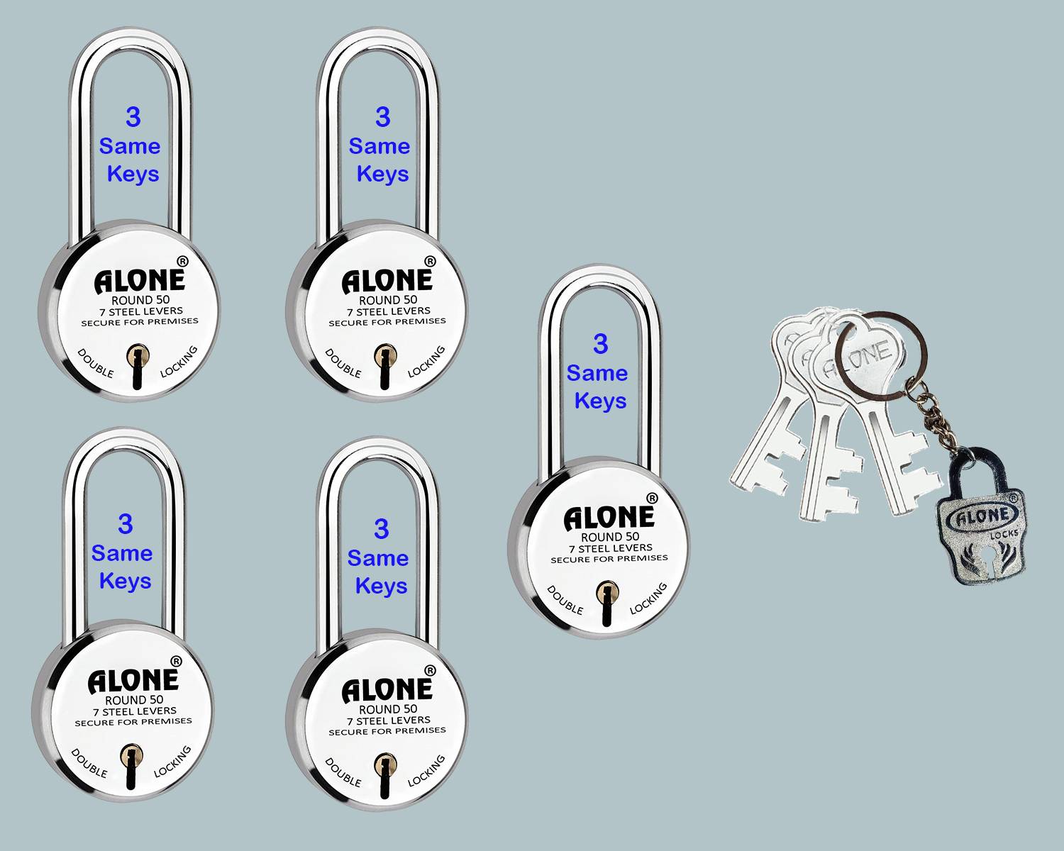 alone Round 50mm 3 Same Keys 5 Padlocks for home door gate shutter Brass Combination Padlock