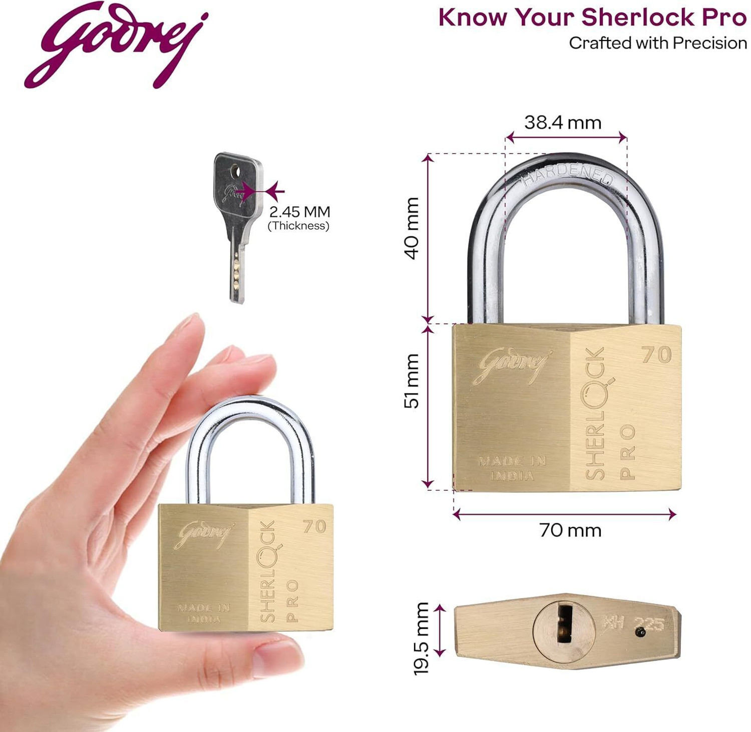 Image of Godrej Locks Sherlock Pro Padlock - 70mm with 4 keys Padlock