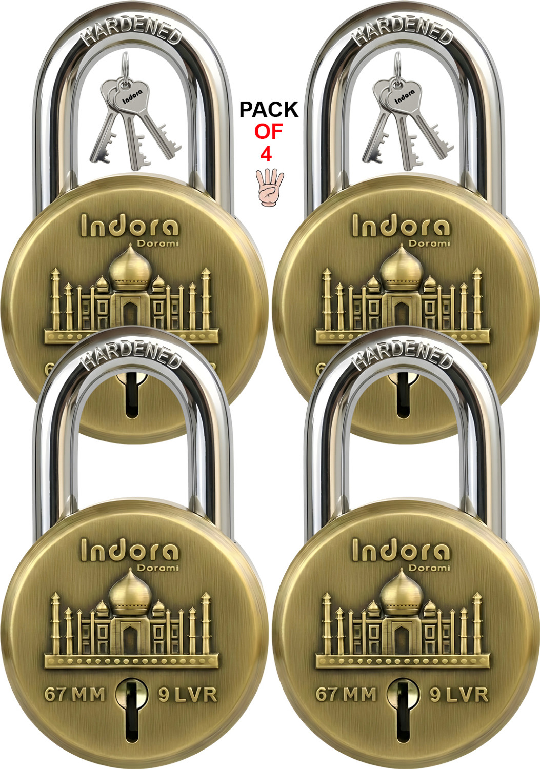 Image of Indora Taj Round XL | Hardened Shackle | Dual Locking | 2.2 Tons (Pack of 4) Padlock