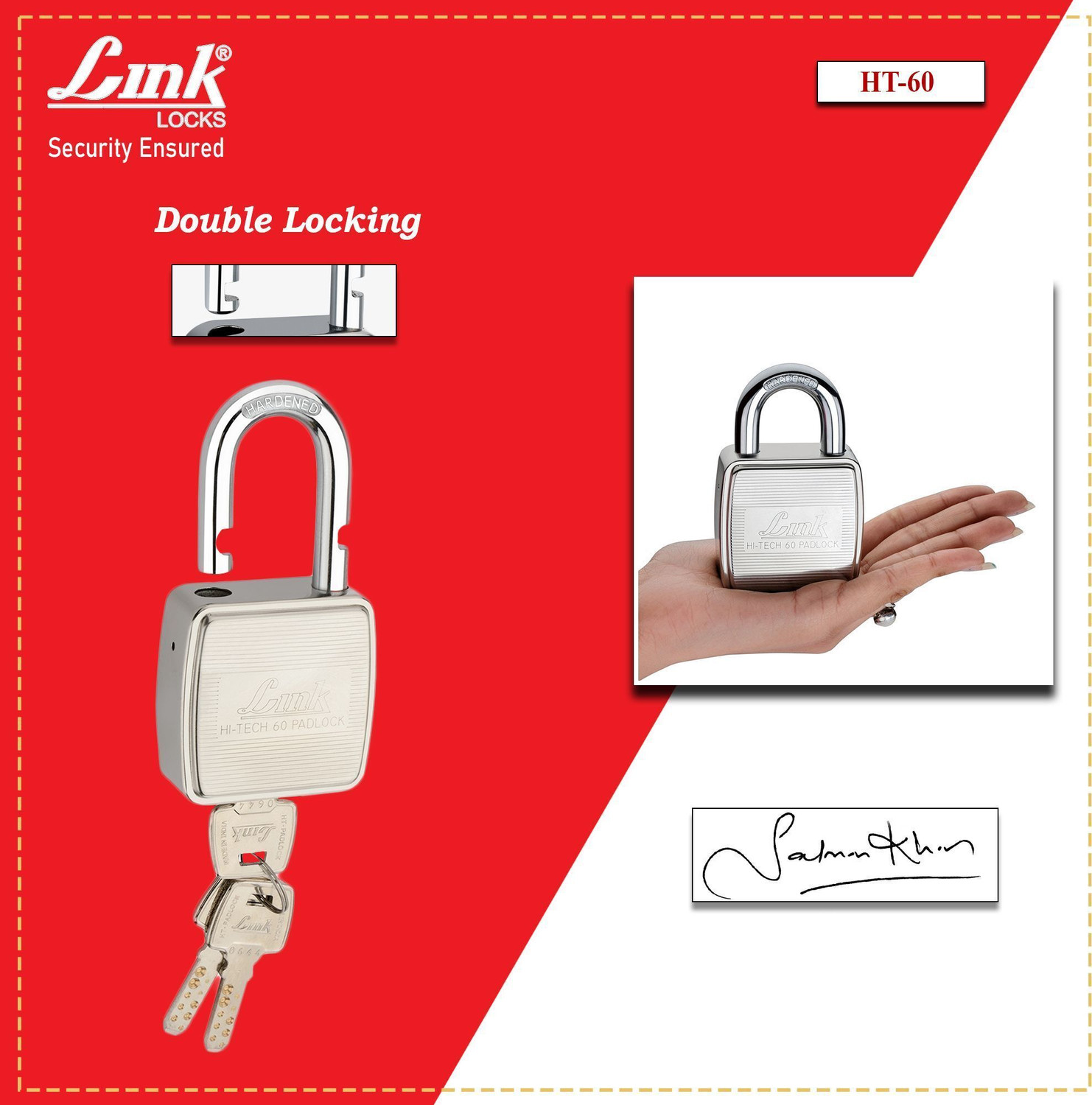 Image of Link Hi-Tech 60mm Lock | Stainless Steel Body | Hardened Shackle | Made in India Padlock