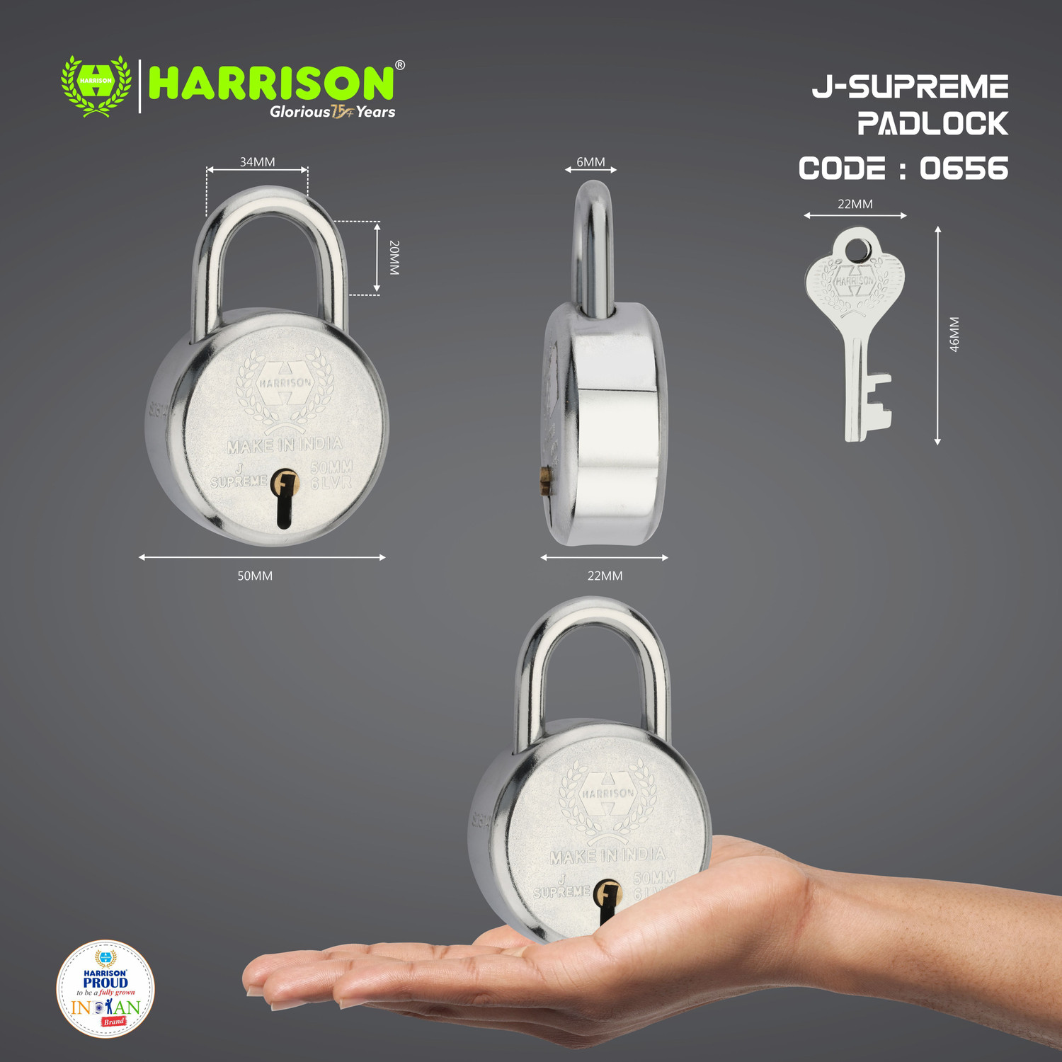 Image of HARRISONLOCK Round Padlocks / 0656 J Supreme Round 50mm BCP Padlock with 7 Lever (Pack of 10) Padlock