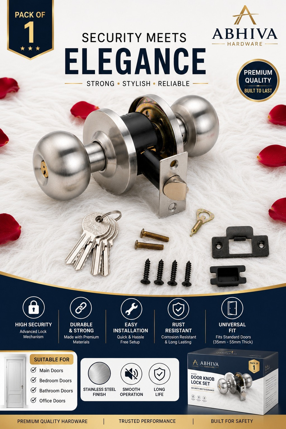 Image of Abhiva Cylindrical Lock Tubular Door Lock