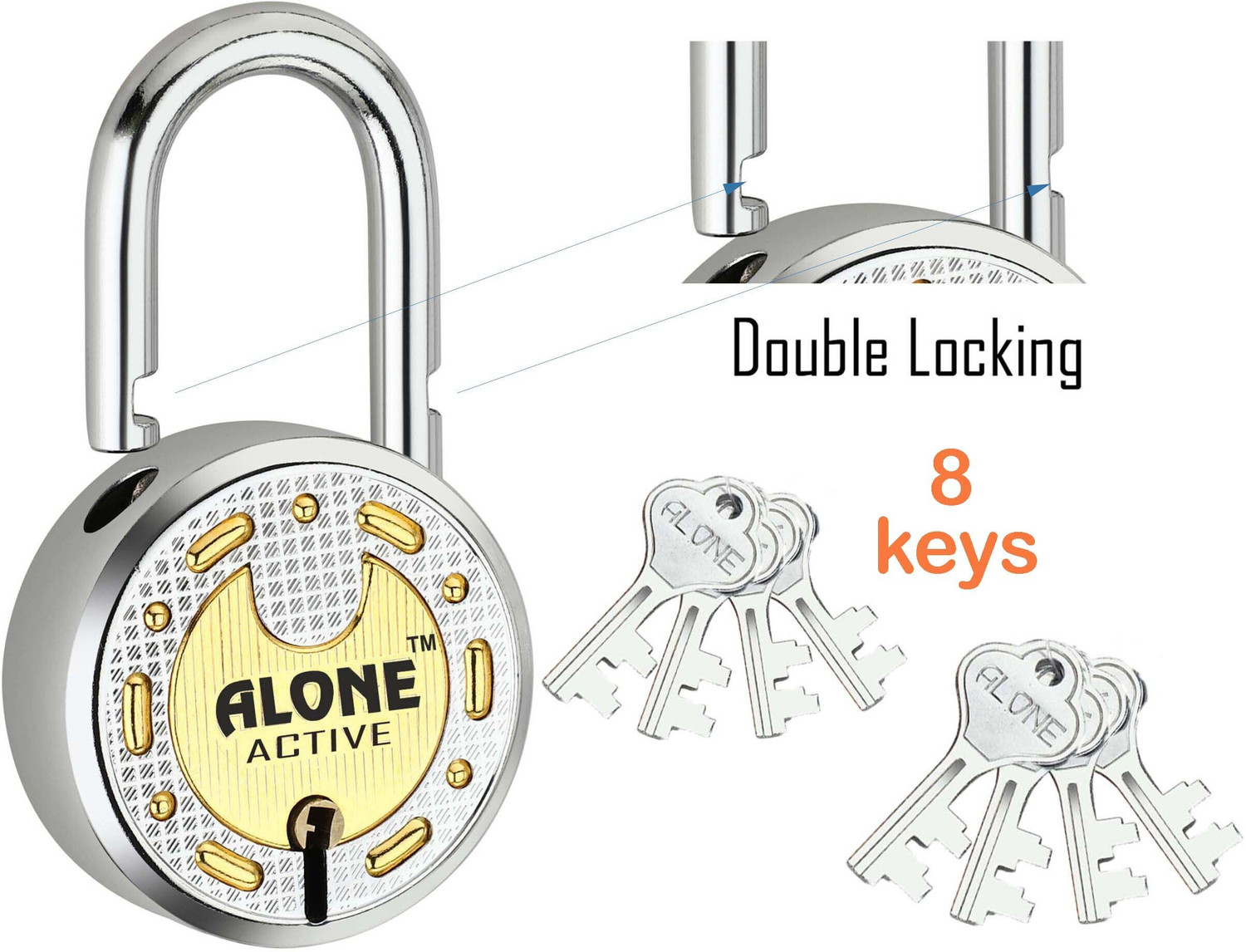 Image of alone Active Round 65mm Lock for Home Gate Shop & Shutter, Double Locking 8 Keys Padlock