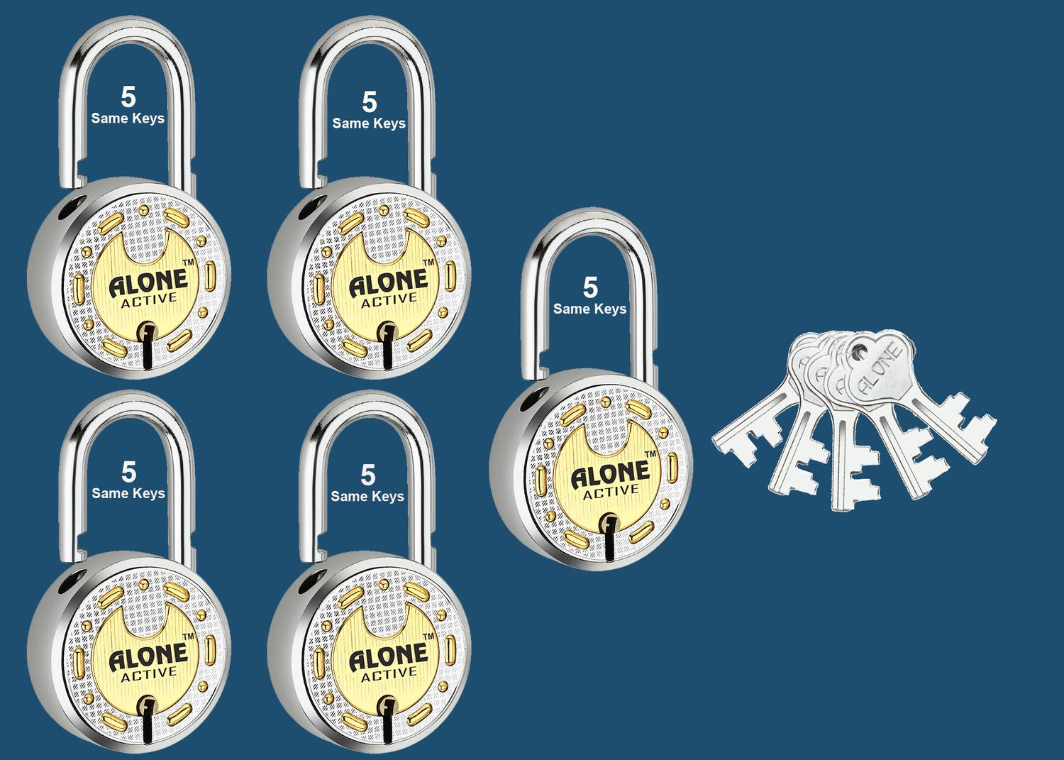 alone Round 65mm 5 Same Keys 5 Padlocks for home door gate shutter Brass Combination Padlock