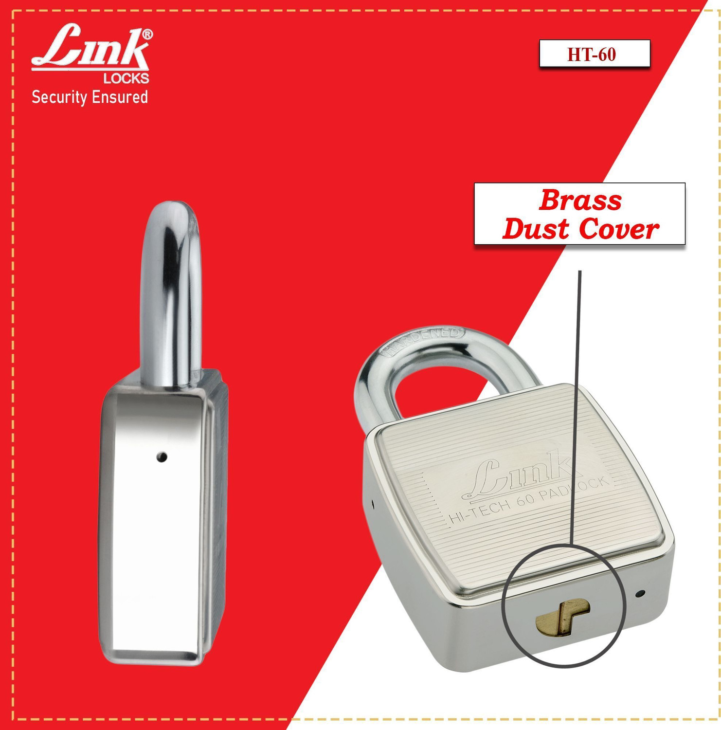 Image of Link Hi-Tech 60mm Lock | Stainless Steel Body | Hardened Shackle | Made in India Padlock