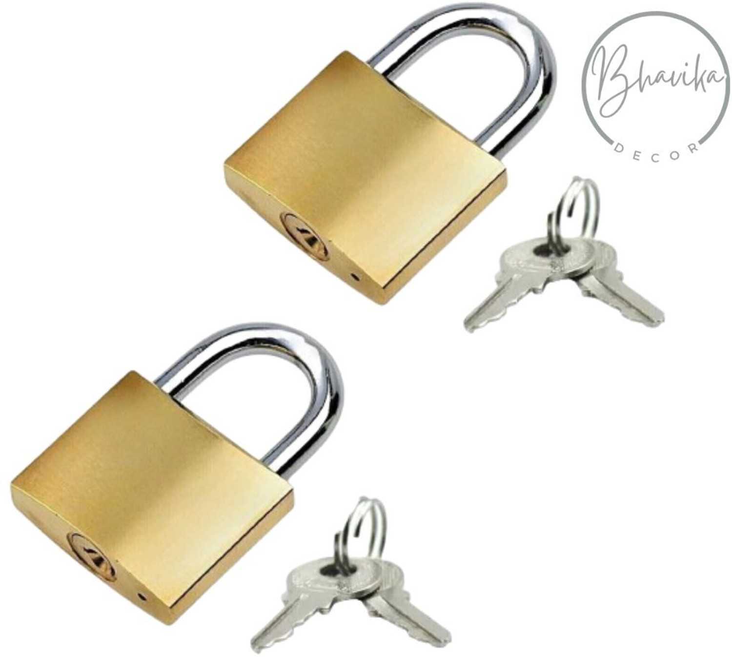 Image of BHAVIKADECOR Premium Solid Imitation 20 mm Copper Mini Lock with 2 Additional keys - 2 Pcs Lock