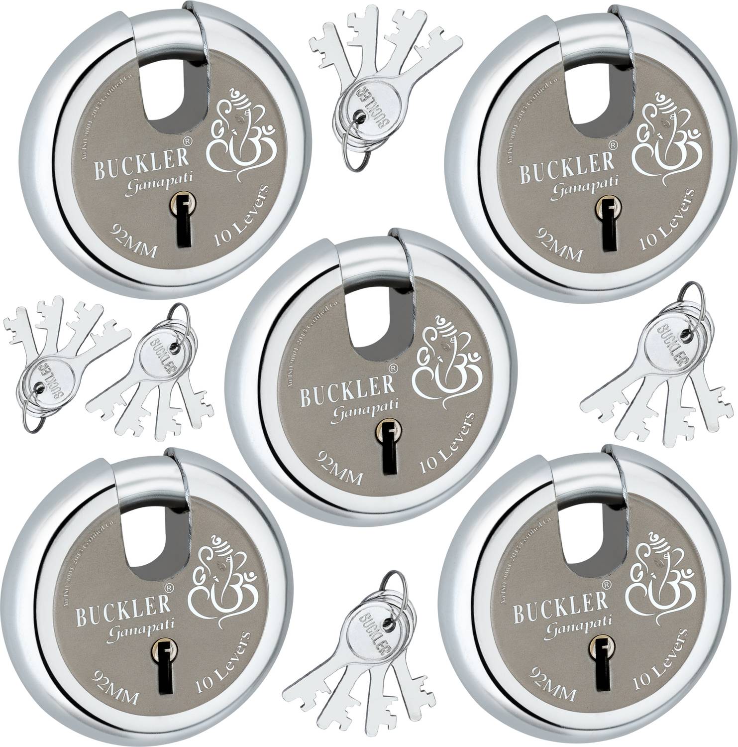BUCKLER Iron-Steel 92MM,10 Lever-4 Key Shutter lock for Shop,Godown,Main Gate-5 Door Lock