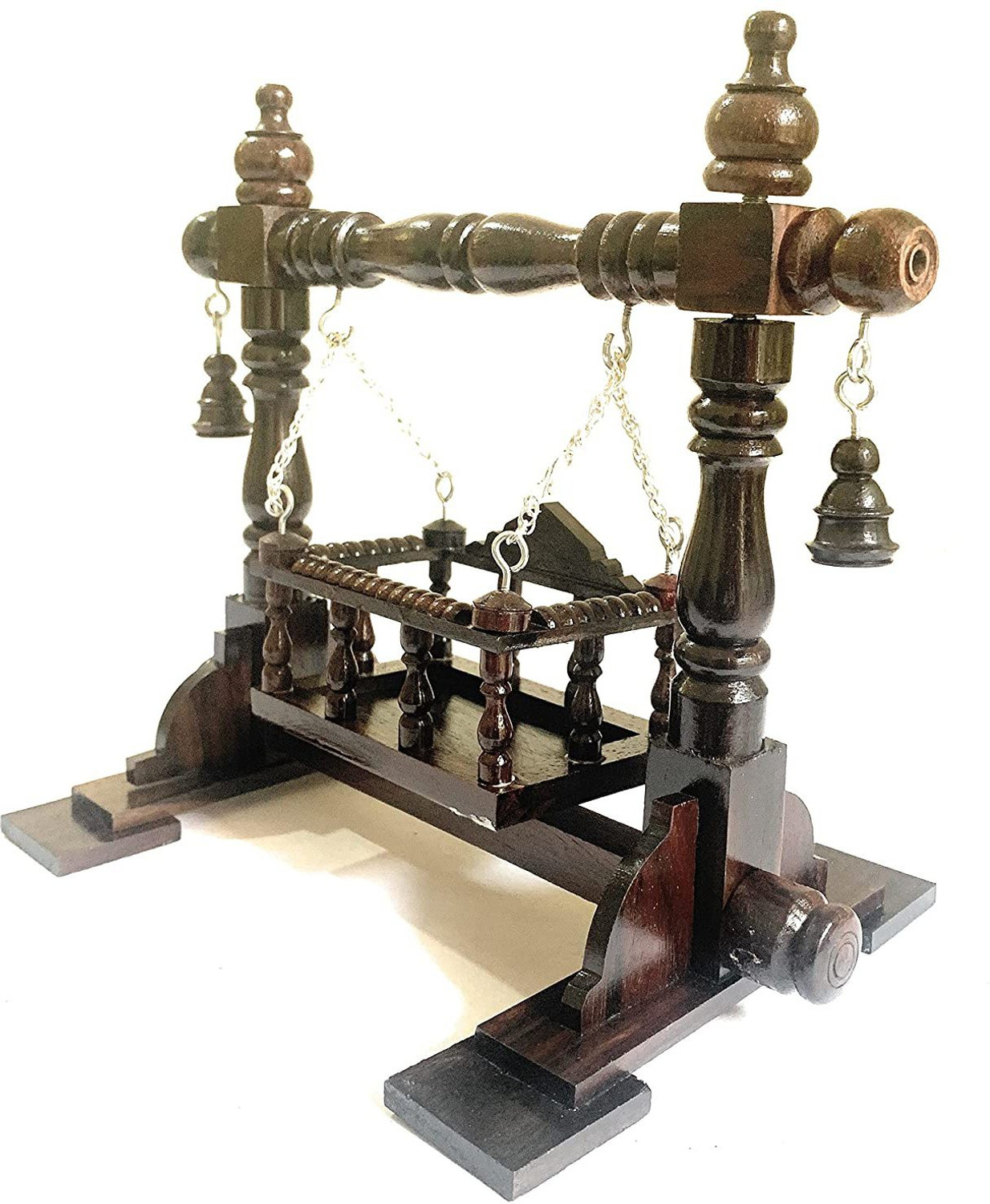 Image of TRU TOYS Handcrafted channapatna Wooden Rose Wood Swing Temple / Swing Jhula Dolls Jhula