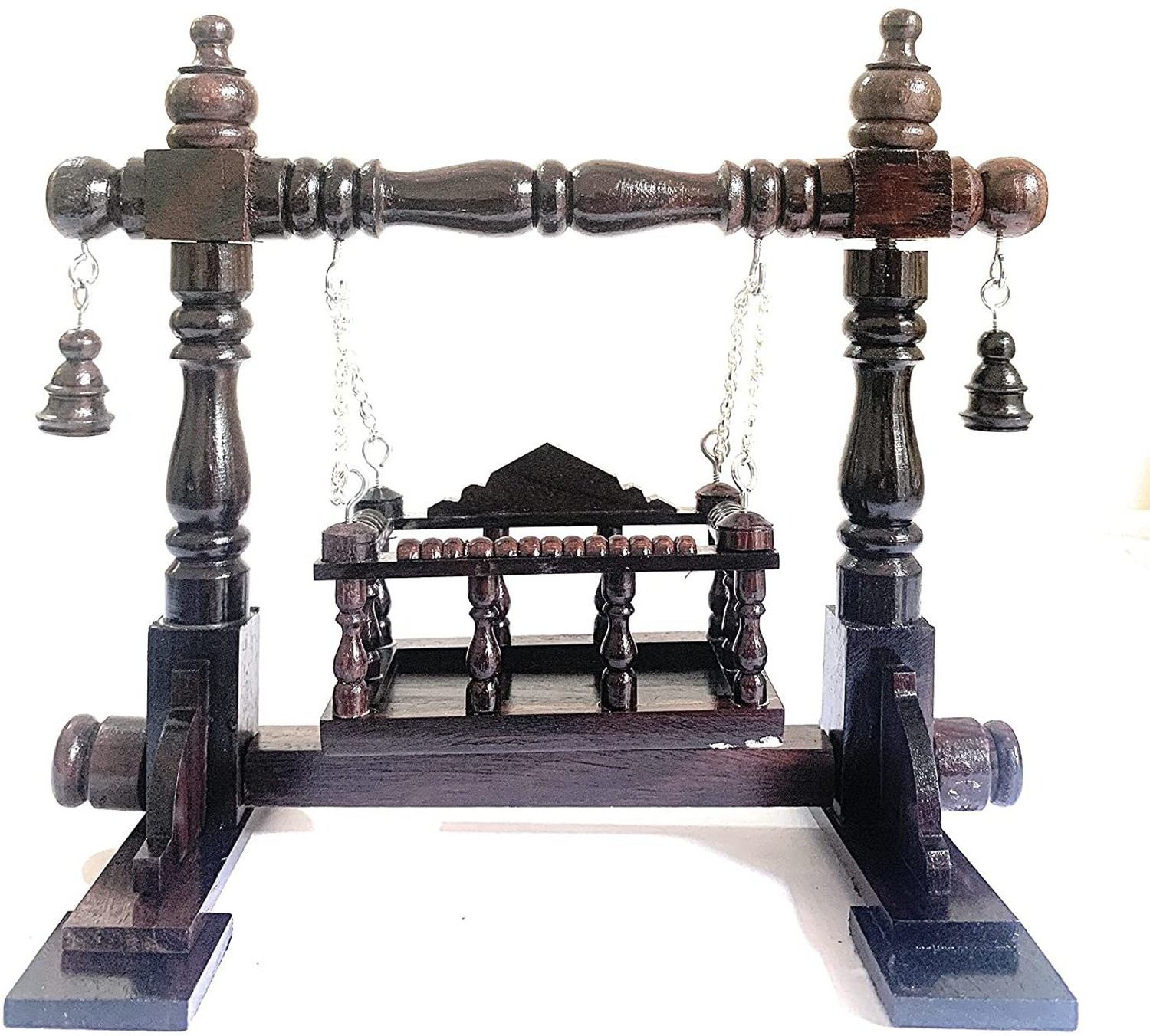 Image of TRU TOYS Handcrafted channapatna Wooden Rose Wood Swing Temple / Swing Jhula Dolls Jhula