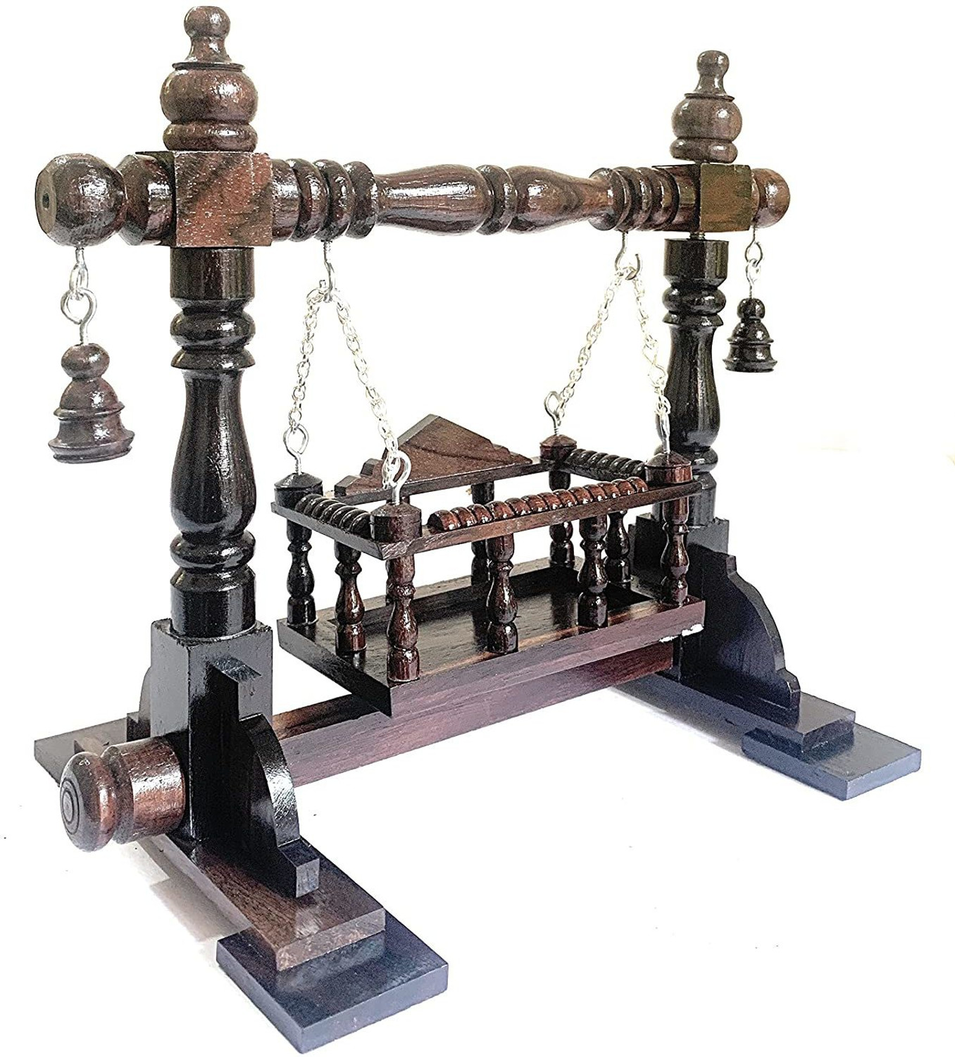 Image of TRU TOYS Handcrafted channapatna Wooden Rose Wood Swing Temple / Swing Jhula Dolls Jhula