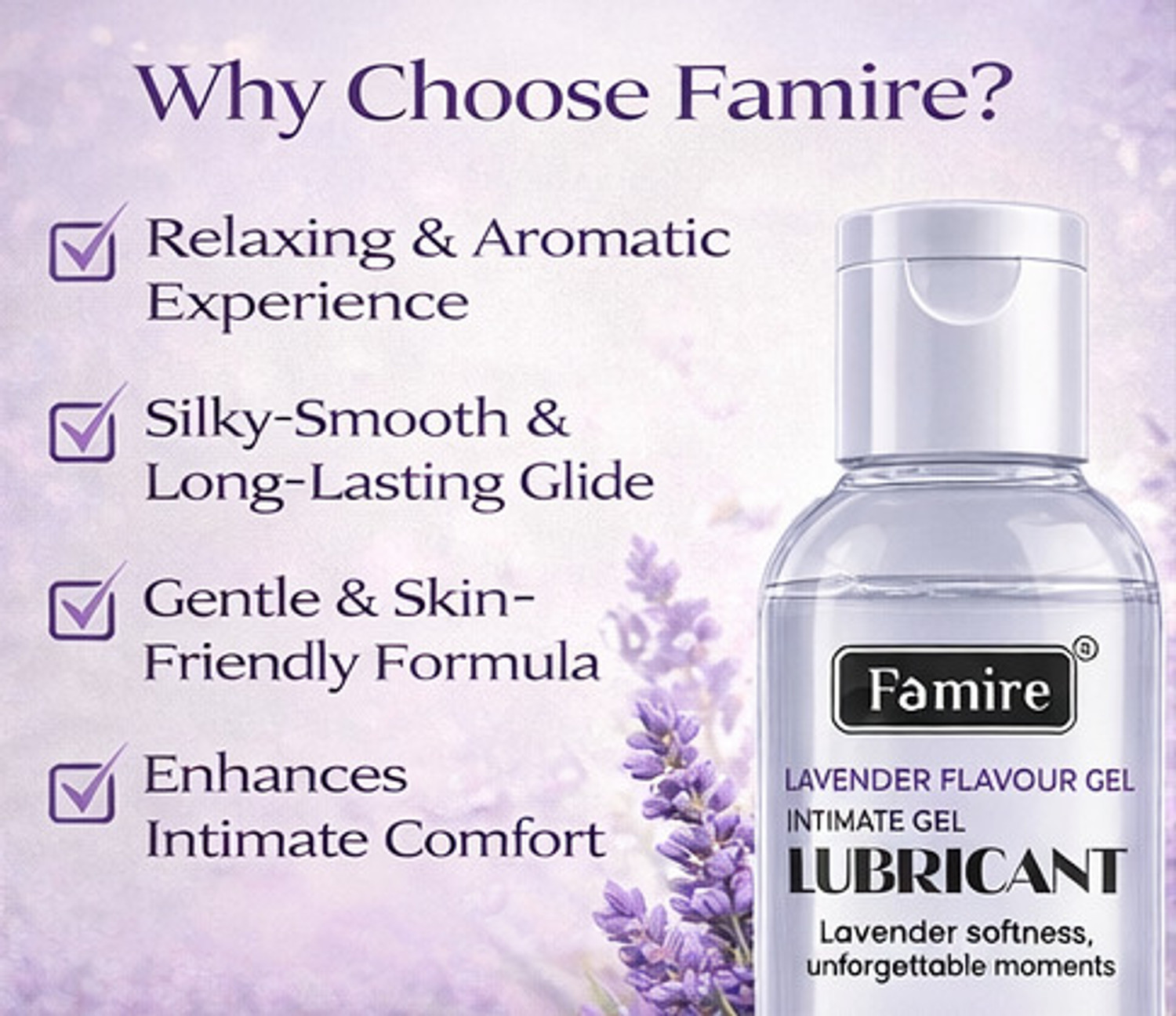 Image of Famire Lube 100ml - Lavender Flavoured Lubricant | Water Based Lubricant