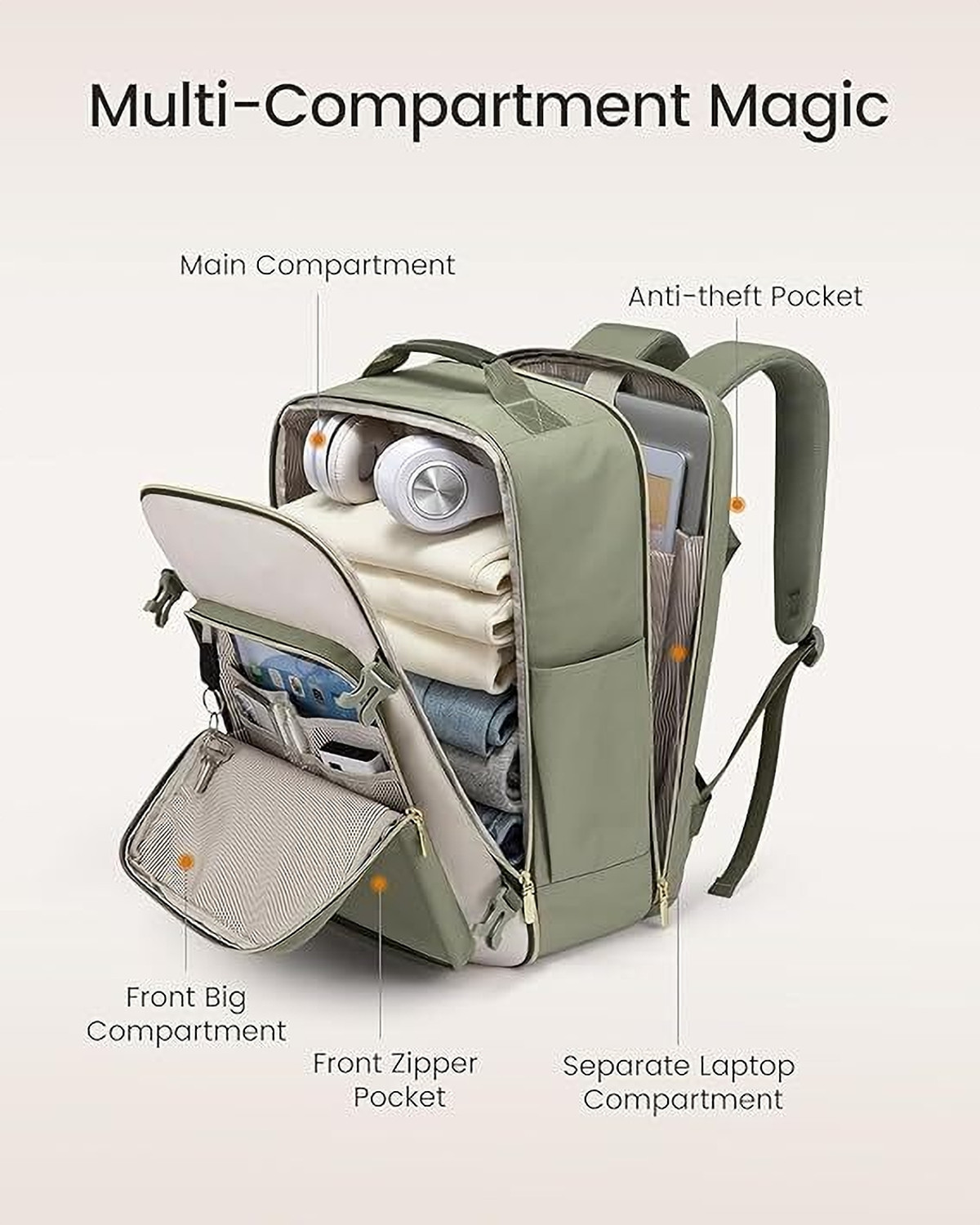 Image of Opnex Travel Backpack with Packing Cubes Set Large Capacity Waterproof 40 L Backpack