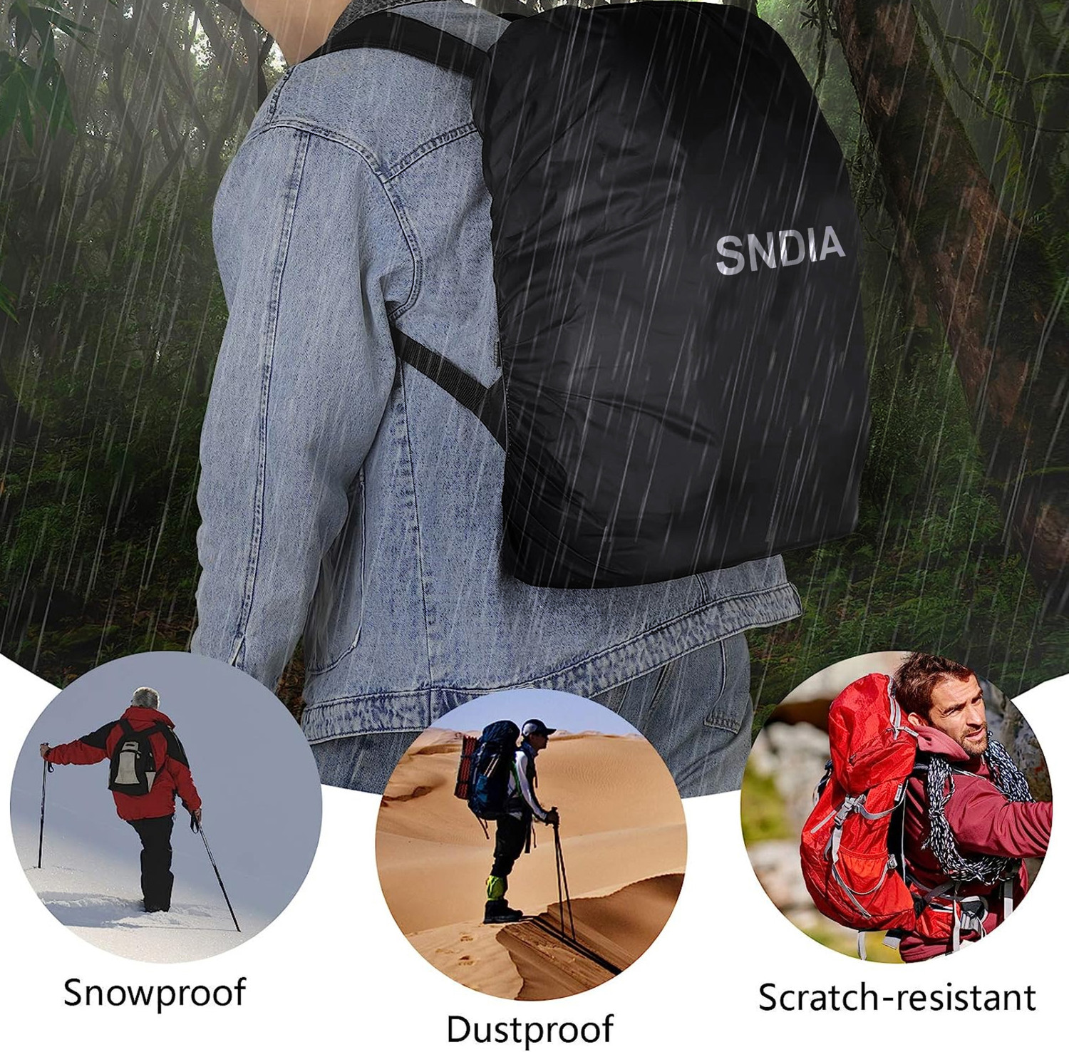 Image of SNDIA Waterproof Dustproof Adjustable Elastic Rain Cover With Pouch Dust & Rain Cover for Backpack with Pouch, Waterproof Dustproof Bag Luggage Cover
