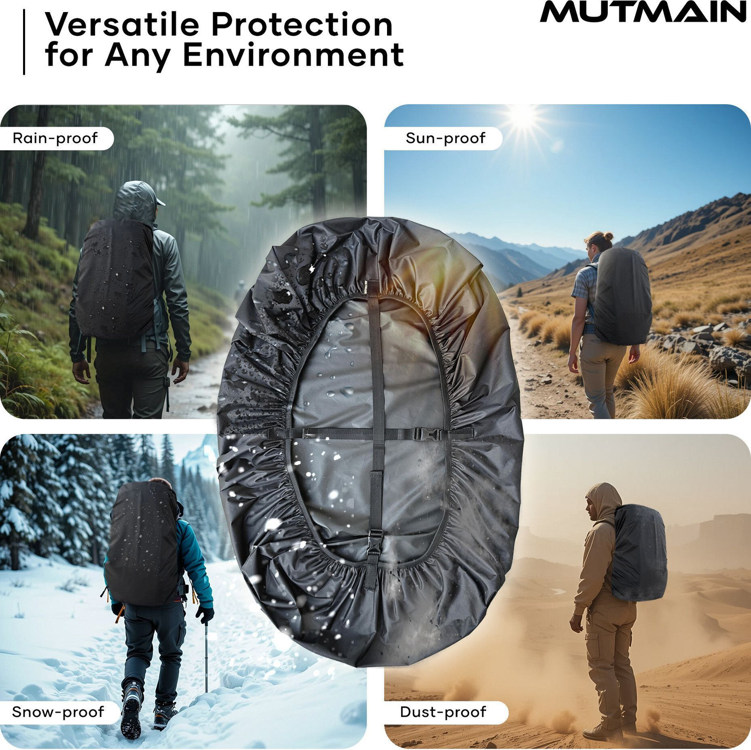 Image of MUTMAIN Waterproof Backpack Cover for Rain & Dust , 80L to 100L Waterproof Trekking, camping, Hiking Bag Cover (BLACK) Luggage Cover