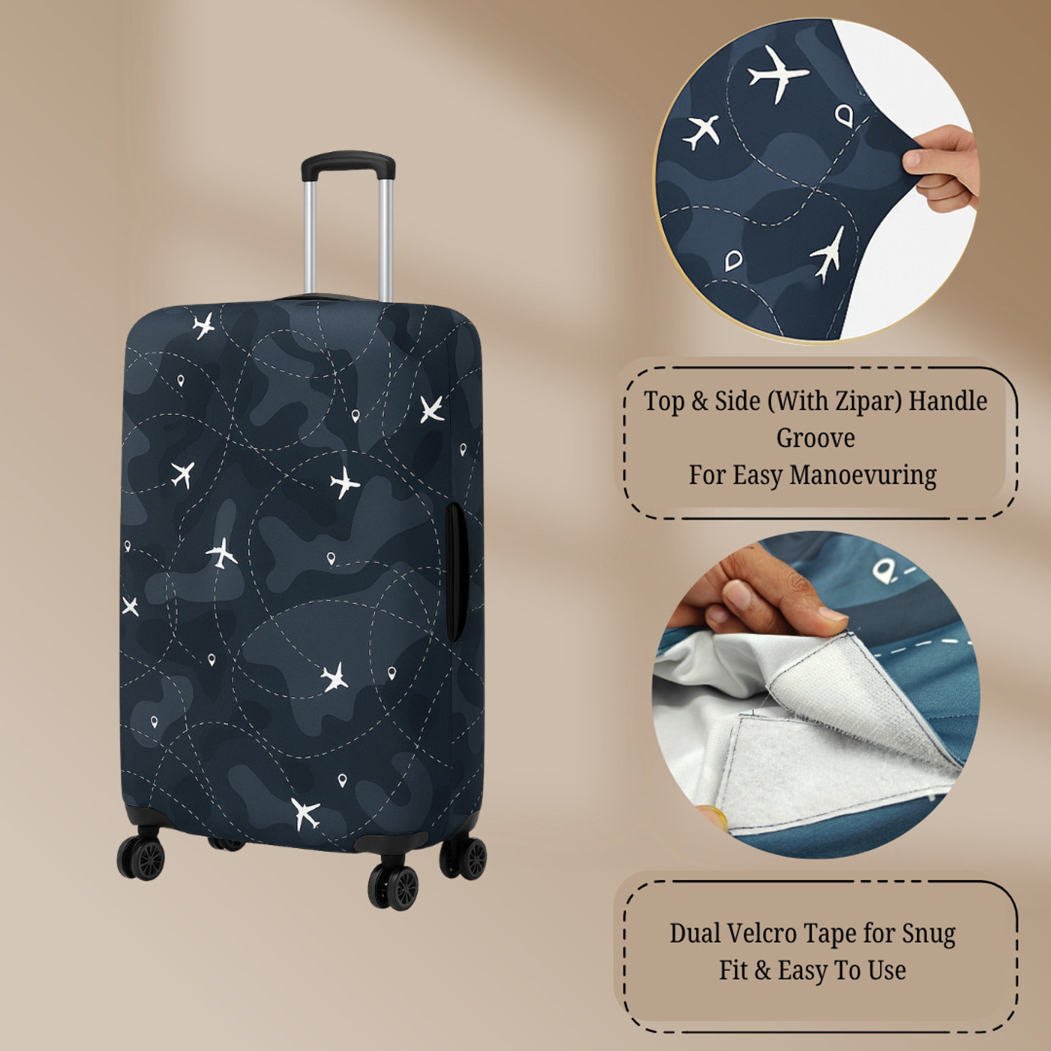 Image of NT Creation Printed Travel Suitcase Trolley Bag Protector - Scratch & Dust Proof Stretchable & Scratchproof, Reusable And Washable, Durable Fabric Luggage Cover (24, Multicolor)