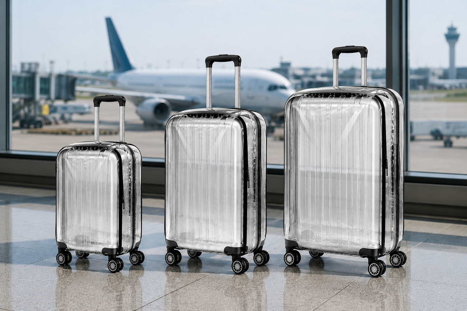 Image of KLASSY Transparent Trolley SUPER SOFT PVC 45 MM WRINKLE FREE COMBO PACKOF -3 Luggage Cover