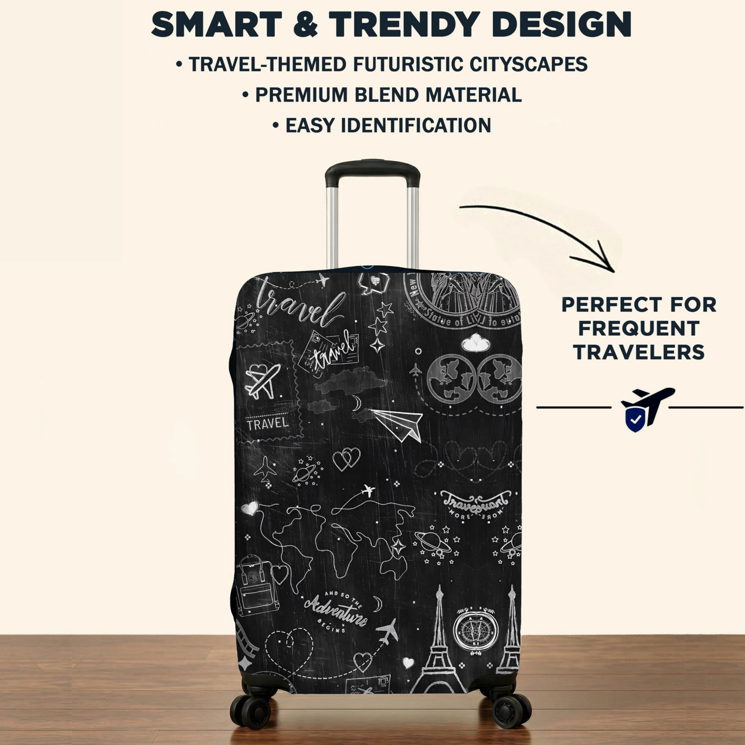 Image of NT Creation Stretchable & Scratchproof , Reusable And Washable, Strong Durable Fabric Printed Travel Suitcase Trolley Bag Protector - Scratch & Dust Proof Luggage Cover