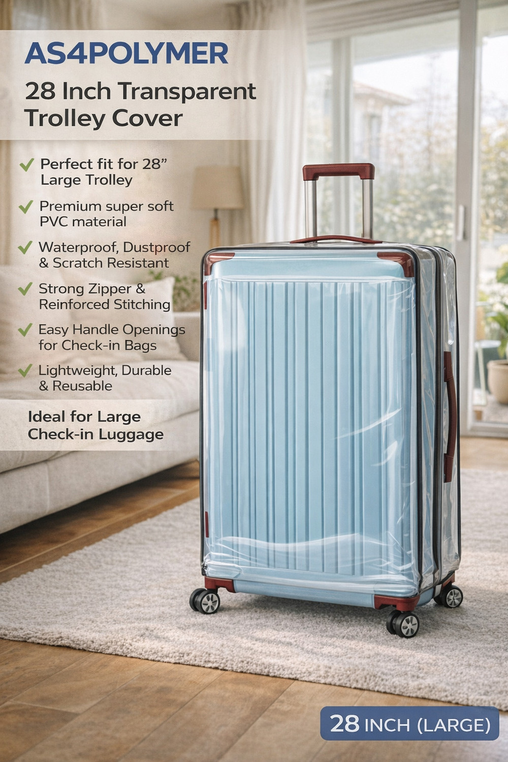 Image of PREVAILER Trolley Suitcase Cover Pack of 2 SUPER SOFT 25 MM WRINKLE FREE PVC LARGE Luggage Cover
