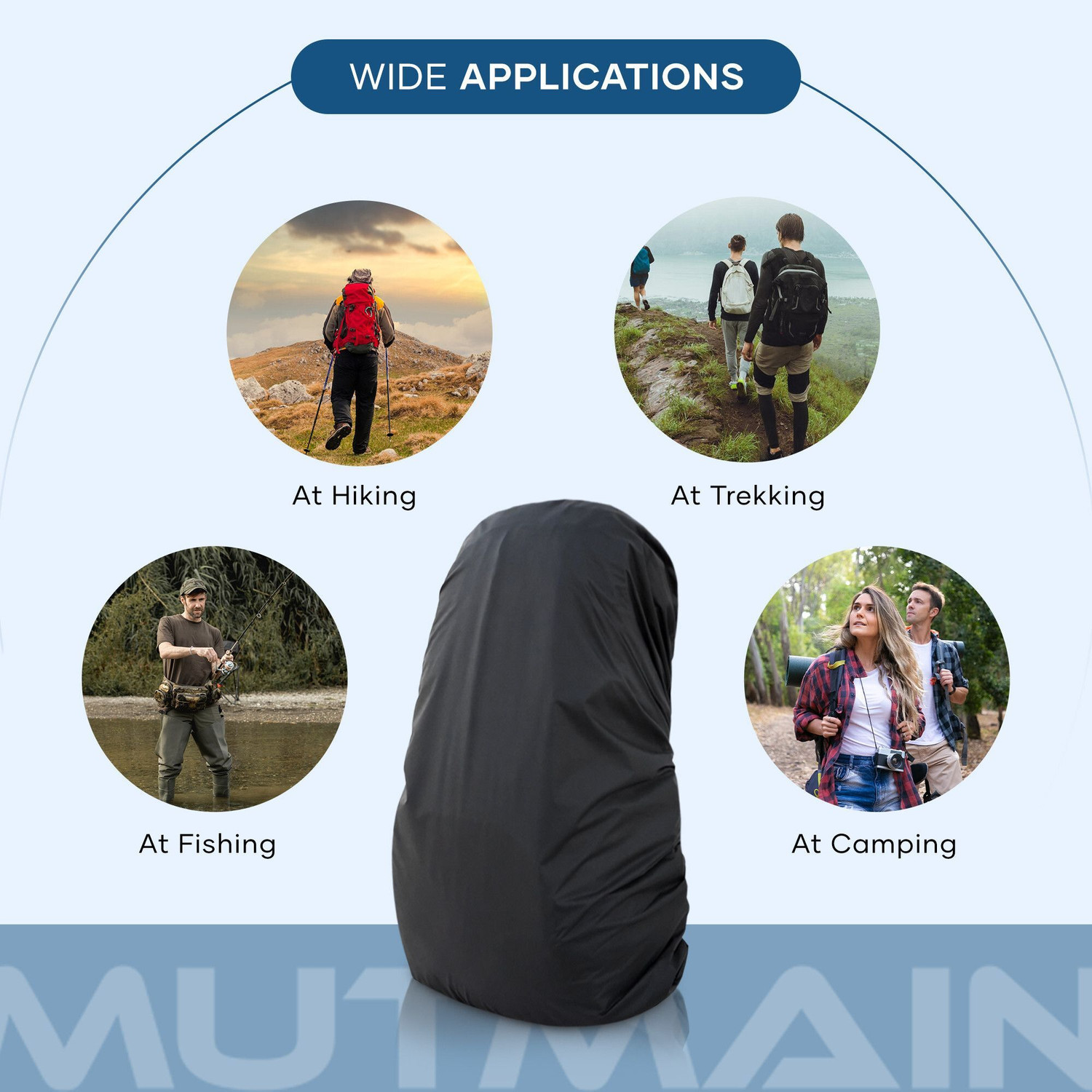 Image of MUTMAIN Waterproof Backpack Cover for Rain & Dust , 80L to 100L Waterproof Trekking, camping, Hiking Bag Cover (BLACK) Luggage Cover