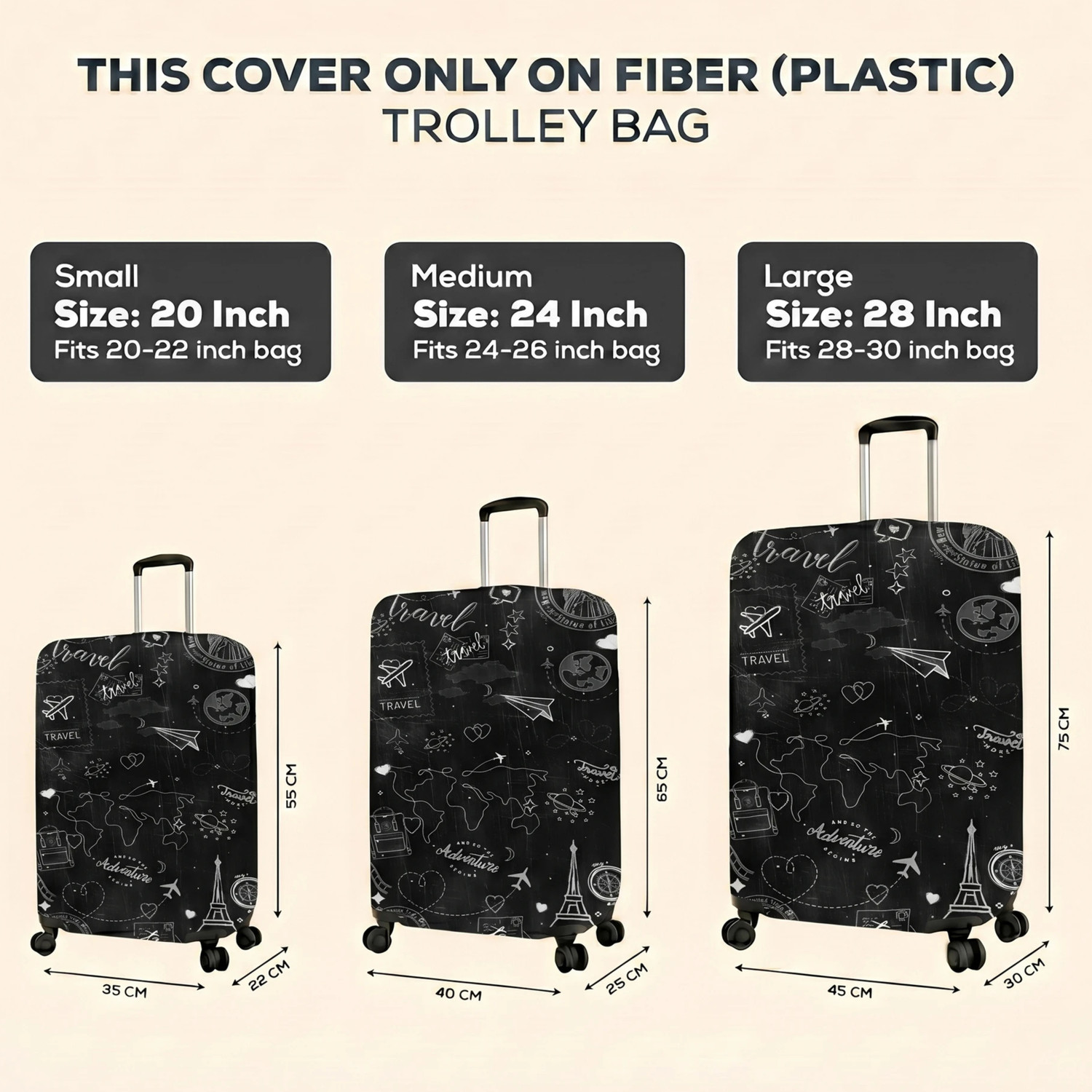 Image of NT Creation Stretchable & Scratchproof , Reusable And Washable, Strong Durable Fabric Printed Travel Suitcase Trolley Bag Protector - Scratch & Dust Proof Luggage Cover