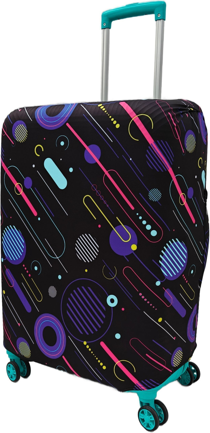 Image of Vmsales Printed Travel Suitcase Trolley Bag Covar (Protector) - Scratch & Dust Proof Stretchable & Scratchproof, Reusable And Washable, Durable Fabric Luggage Cover (Medium, Black, Multicolor)