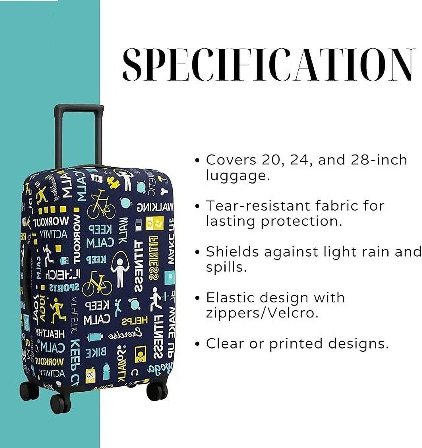 Image of lisahub Scratch & Dust Proof Trolley Bag Cover Stretchlees Polyester Fabric Print Luggage Suitcase Cover Luggage Cover
