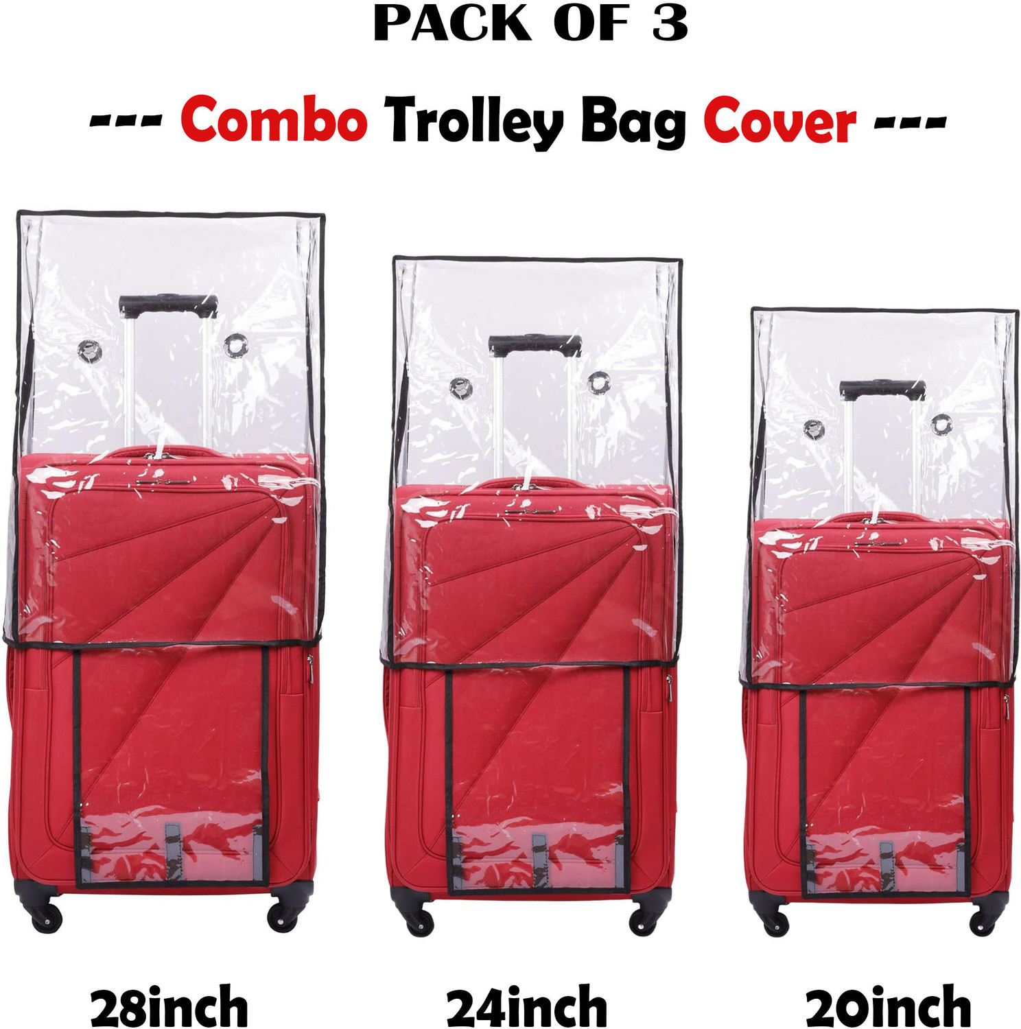 Image of Qurox Combo Pack of 3 Transparent Trolley Bag Cover PVC Dust Proof Cover Luggage /Suitcase For Hard /Fiber Trolley Bag Luggage Cover