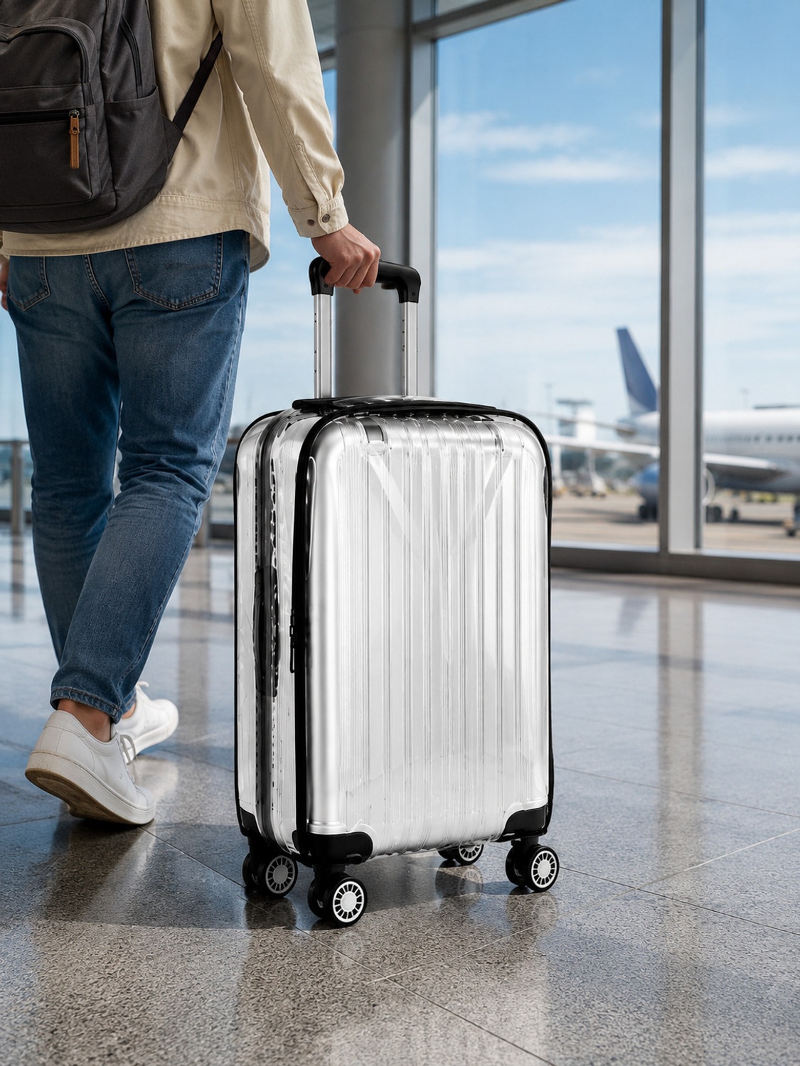 Image of KLASSY Transparent Trolley SUPER SOFT PVC 45 MM WRINKLE FREE COMBO PACKOF -3 Luggage Cover