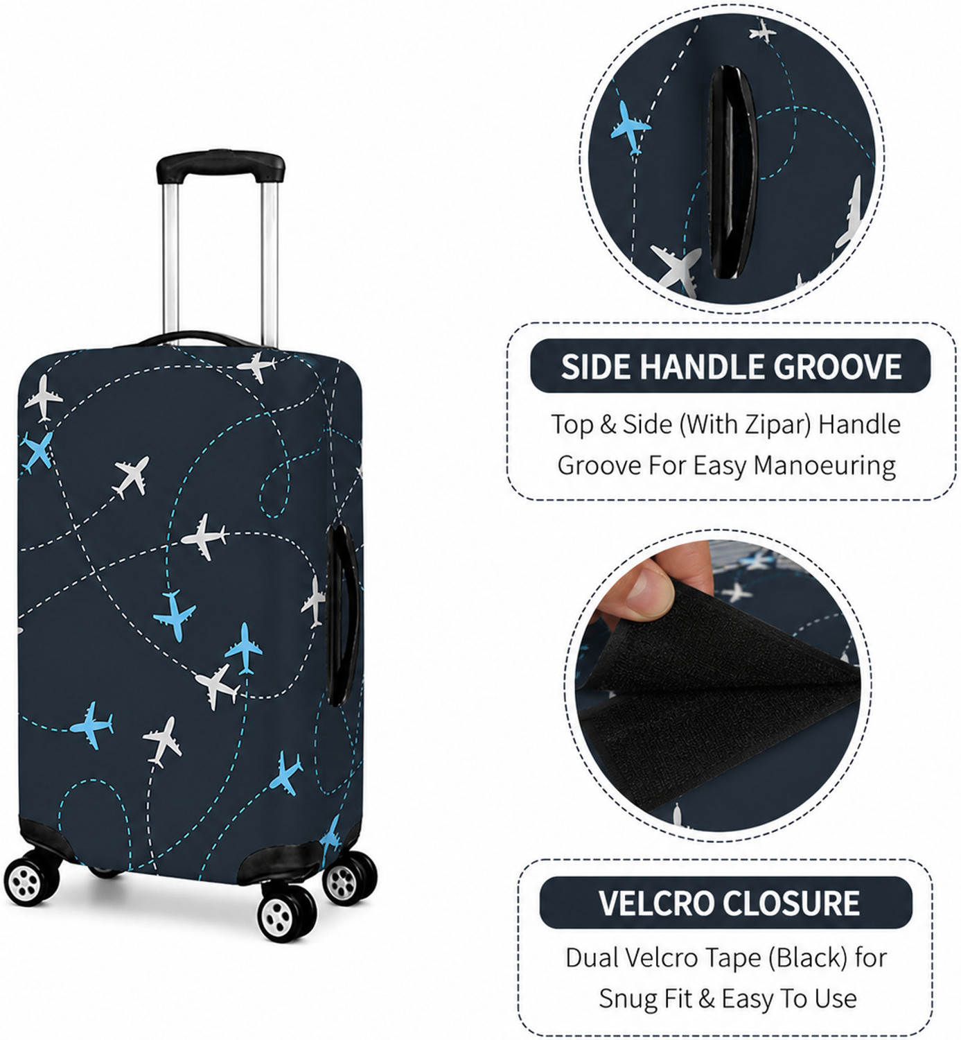 Image of NT Creation Printed Travel Suitcase Trolley Bag Protector - Scratch & Dust Proof Stretchable & Scratchproof , Reusable And Washable, Strong Durable Fabric Luggage Cover