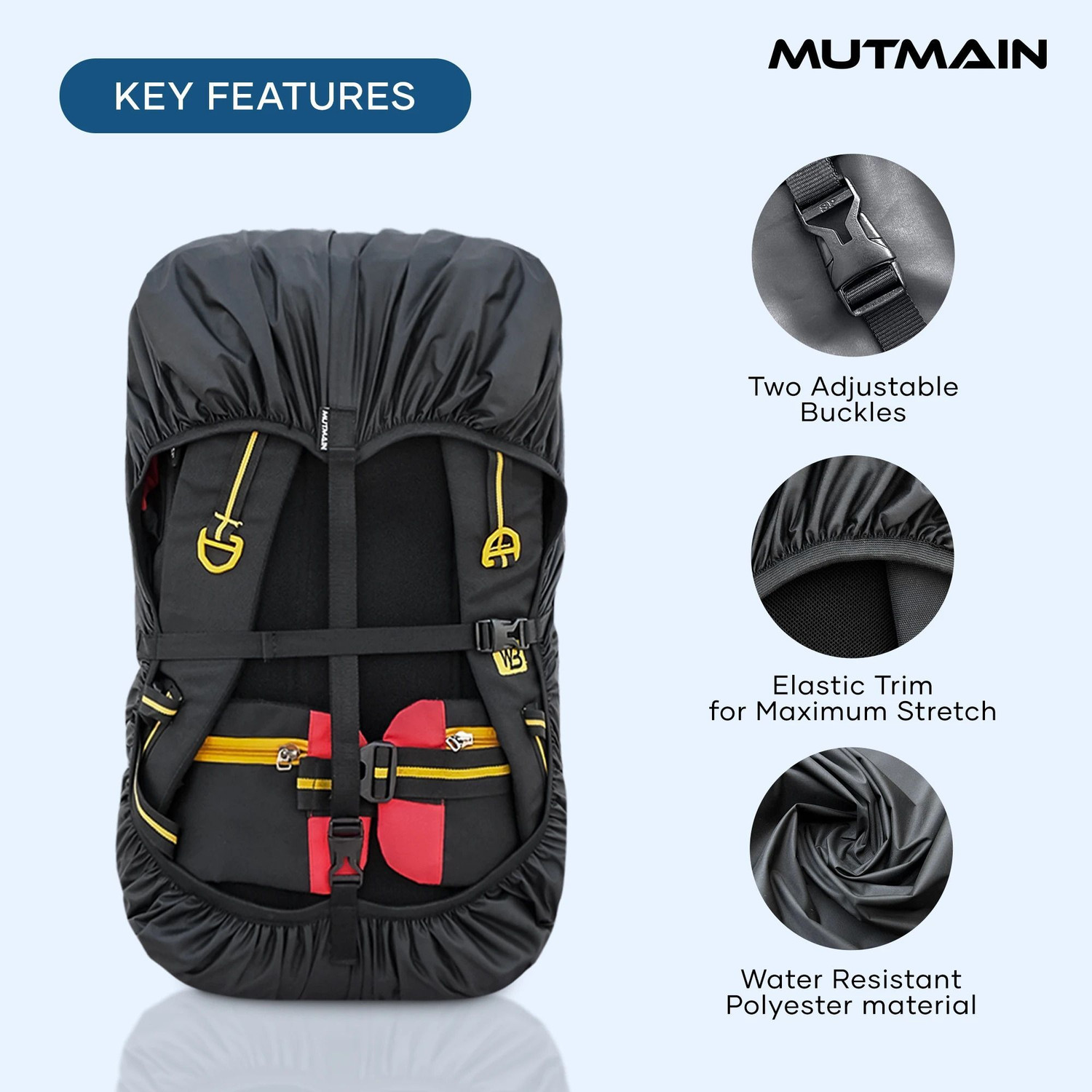 Image of MUTMAIN Waterproof Backpack Cover for Rain & Dust , 80L to 100L Waterproof Trekking, camping, Hiking Bag Cover (BLACK) Luggage Cover